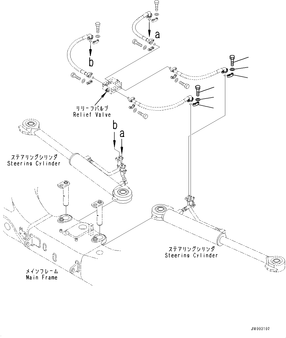 Komatsu parts book diagram for HD785-7 S/N 37001-UP: STEERING AND HOIST HYDRAULIC PIPING, MOUNTING (1/2)(#30001-)