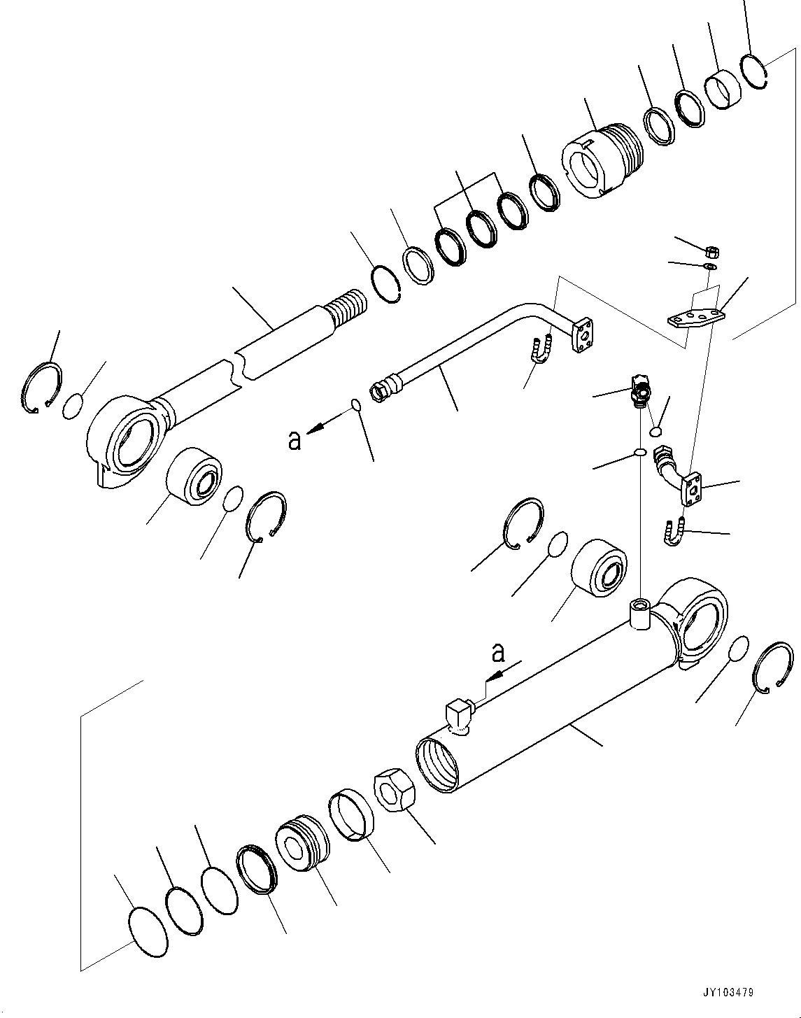 Komatsu parts book diagram for HD785-7 S/N 37001-UP: STEERING AND HOIST HYDRAULIC PIPING, INNER PARTS, STEERING CYLINDER, R.H.(#34851-)