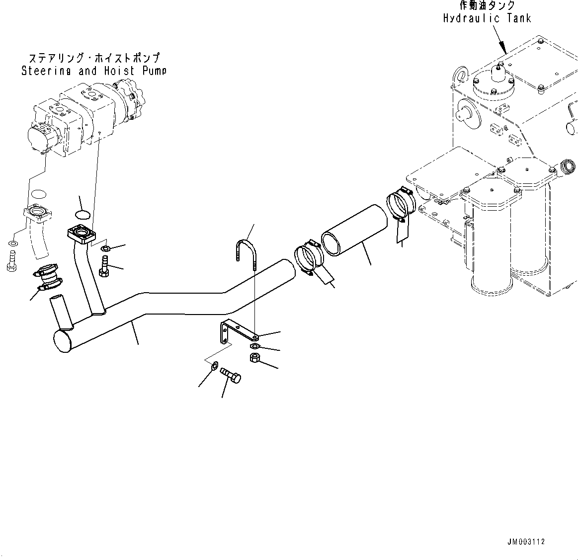 Komatsu parts book diagram for HD785-7 S/N 37001-UP: STEERING AND HOIST HYDRAULIC PIPING, PUMP SUCTION(#30001-)