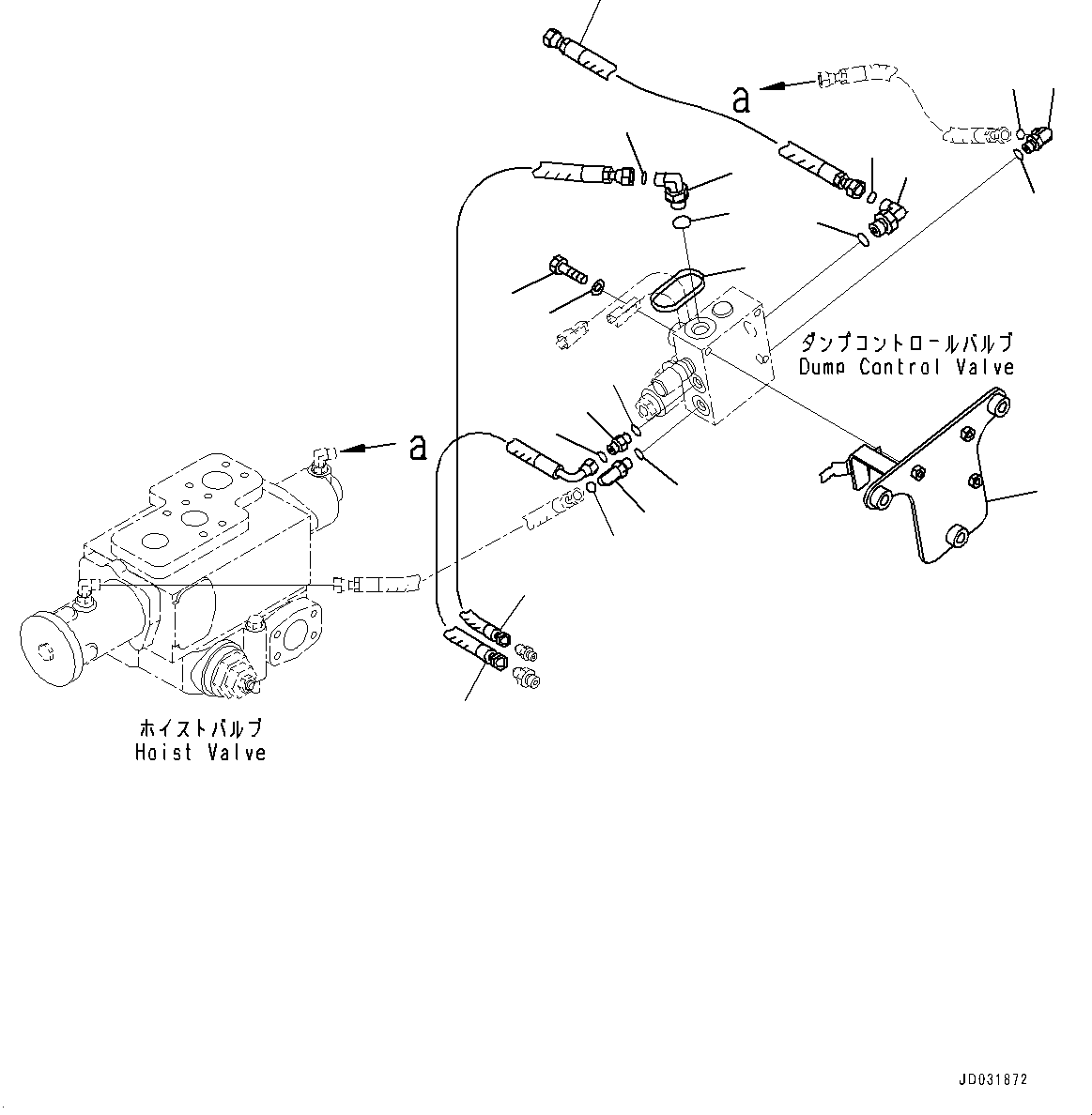 Komatsu parts book diagram for HD785-7 S/N 37001-UP: STEERING AND HOIST HYDRAULIC PIPING, DUMP CONTROL (1/2)(#30001-34850)