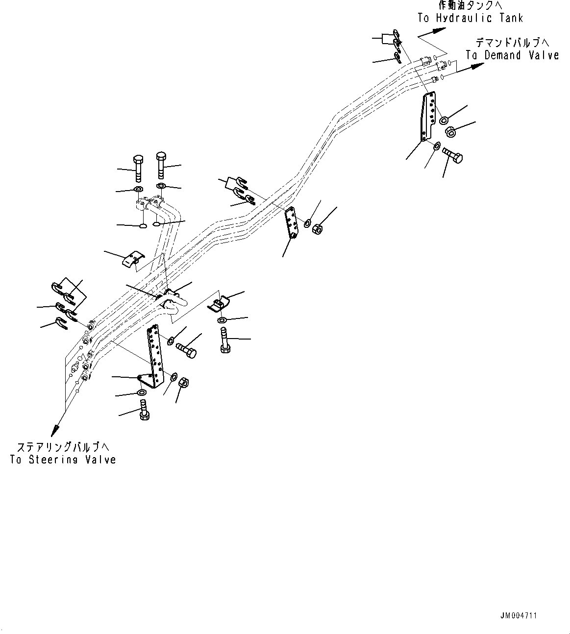 Komatsu parts book diagram for HD785-7 S/N 37001-UP: STEERING AND HOIST HYDRAULIC PIPING, DEMAND VALVE TO STEERING VALVE(#30001-)