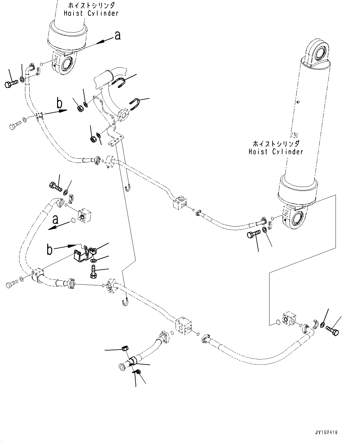 Komatsu parts book diagram for HD785-7 S/N 37001-UP: STEERING AND HOIST HYDRAULIC PIPING, HOIST VALVE TO HOIST CYLINDER (3/3) (WITH BUDDY SYSTEM)(#31224-)