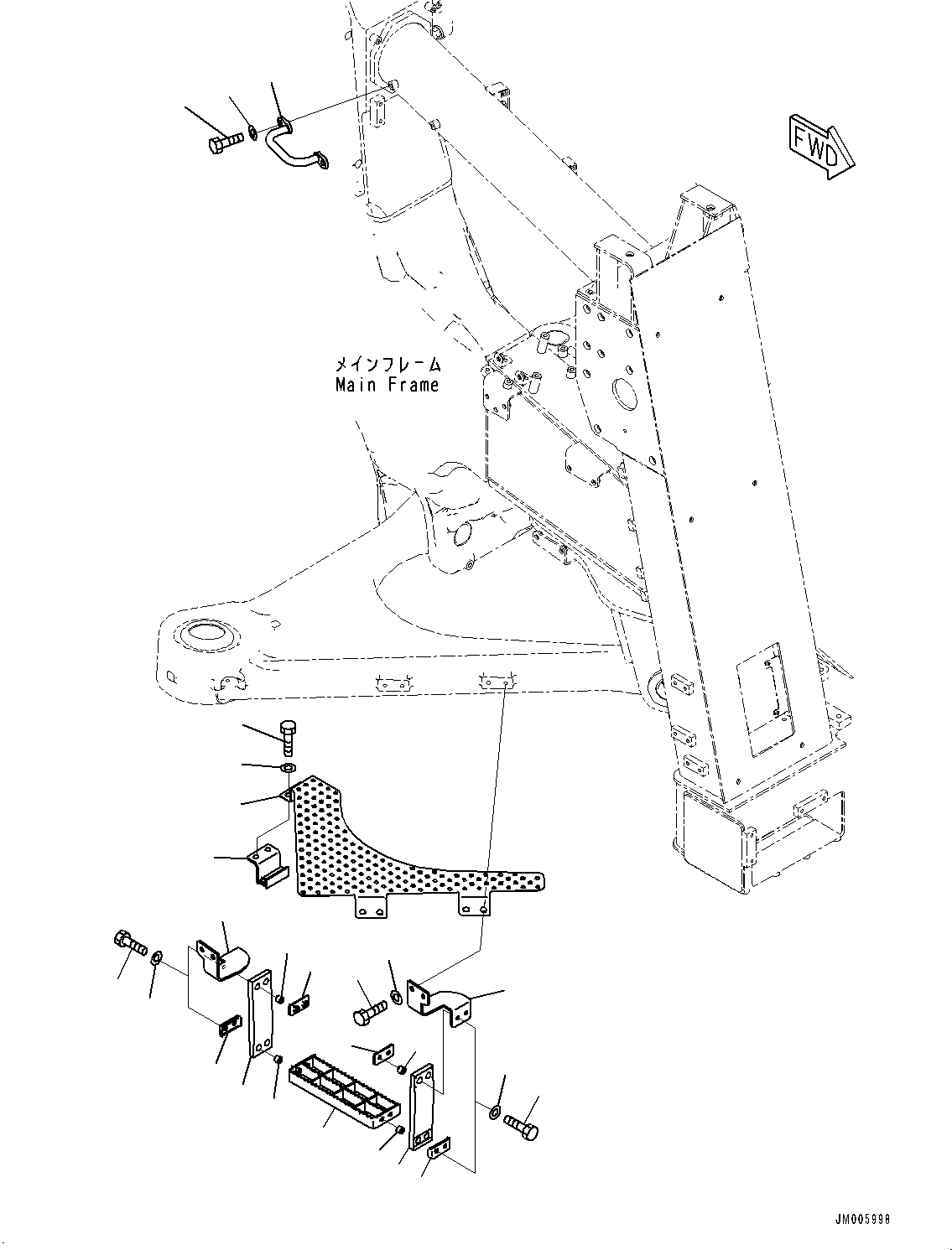 Komatsu parts book diagram for HD785-7 S/N 37001-UP: FRONT SUPPORT, STEP (2/2) (WITH LADDER, INCLINED TYPE)(#30001-35084)