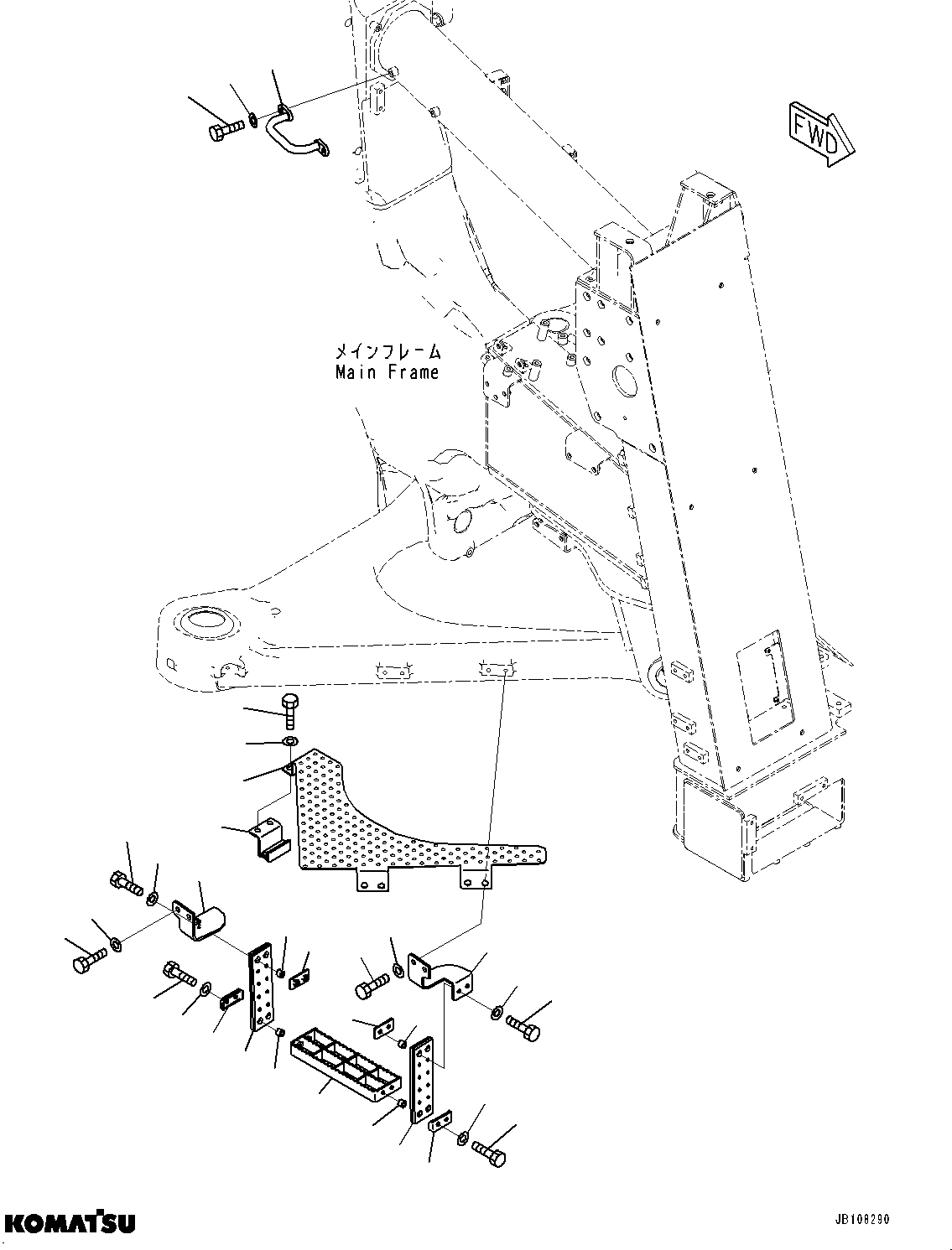 Komatsu parts book diagram for HD785-7 S/N 37001-UP: FRONT SUPPORT, STEP (2/2) (WITH LADDER, INCLINED TYPE)(#35085-)