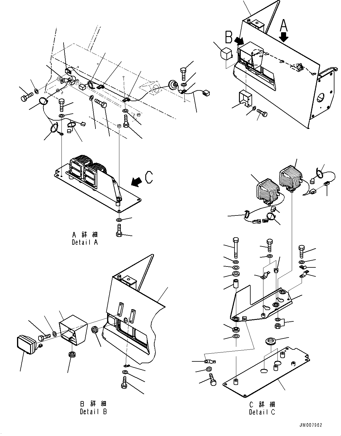 Komatsu parts book diagram for HD785-7 S/N 37001-UP: FRONT SUPPORT, R.H. (WITH LED HEADLAMP (LO/HI))(#30001-)