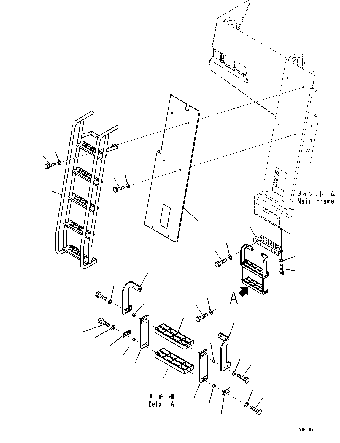 Komatsu parts book diagram for HD785-7 S/N 37001-UP: FRONT SUPPORT, BRACKET (2/2) (WITH POWER LADDER)(#30717-35084)