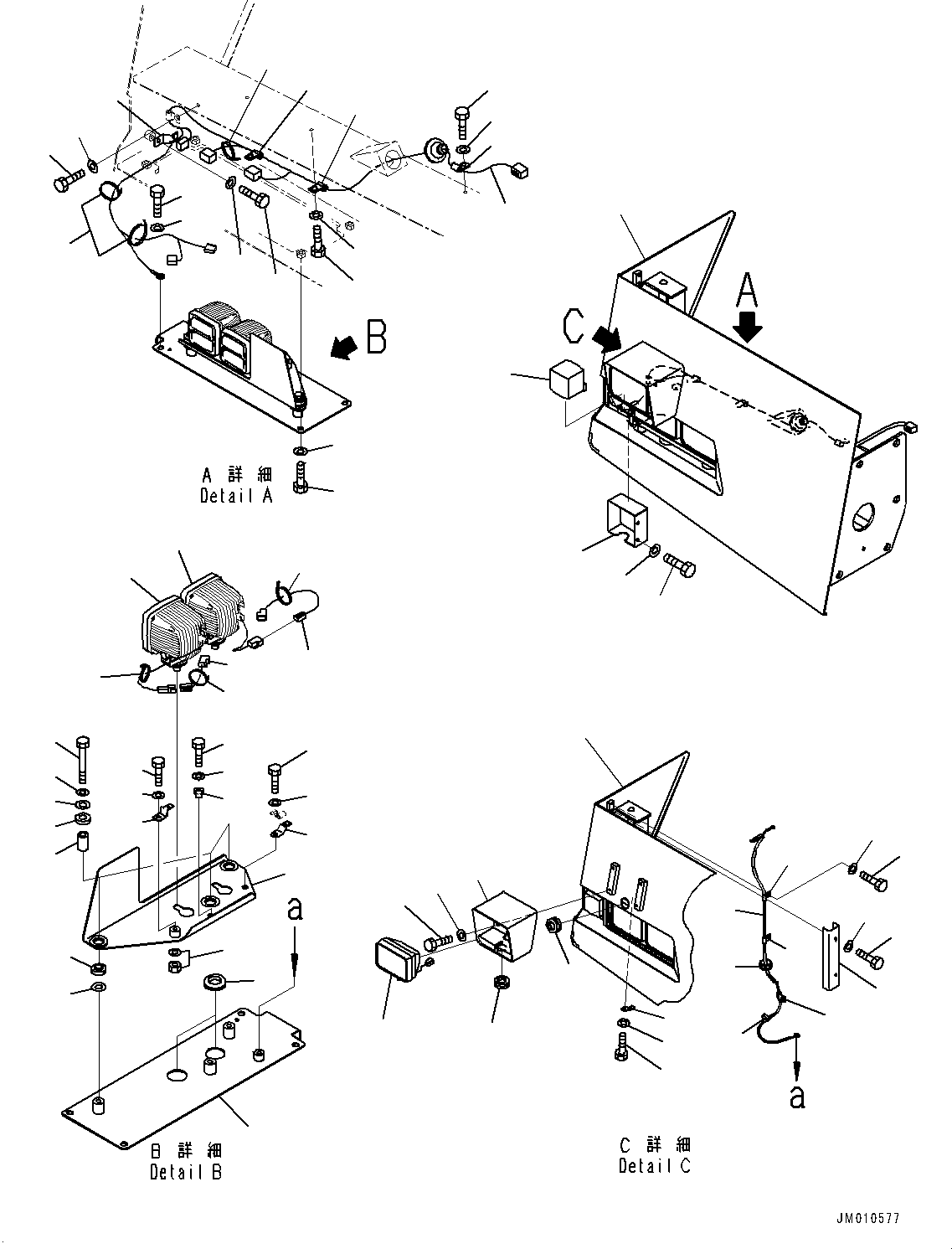Komatsu parts book diagram for HD785-7 S/N 37001-UP: FRONT SUPPORT, R.H. (WITH LED HEADLAMP (LO/HI), AMBER COLOR WARNING BEACON)(#30001-)