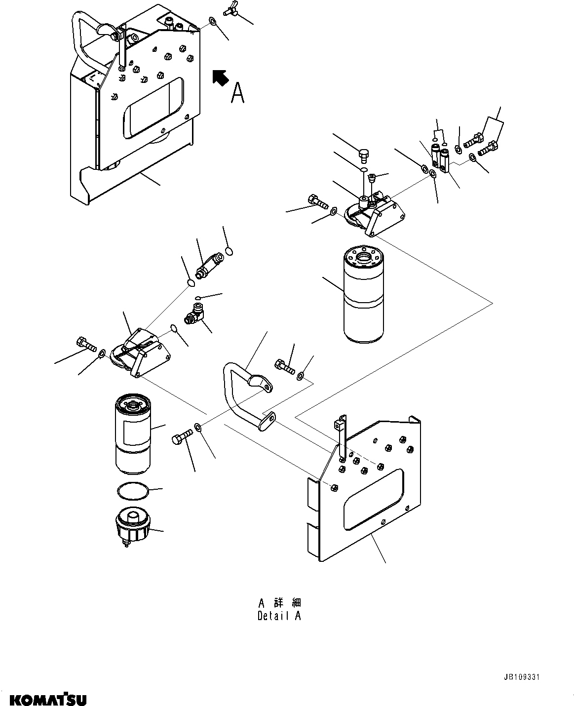 Komatsu parts book diagram for HD785-7 S/N 37001-UP: ENGINE FILTER AND RELATED PARTS, R.H. (WITH EXTRA BAD FUEL AND POOR FUEL SPECIFICATION, WATER+DUST, ADDITIONAL FILTER, BIODIESEL