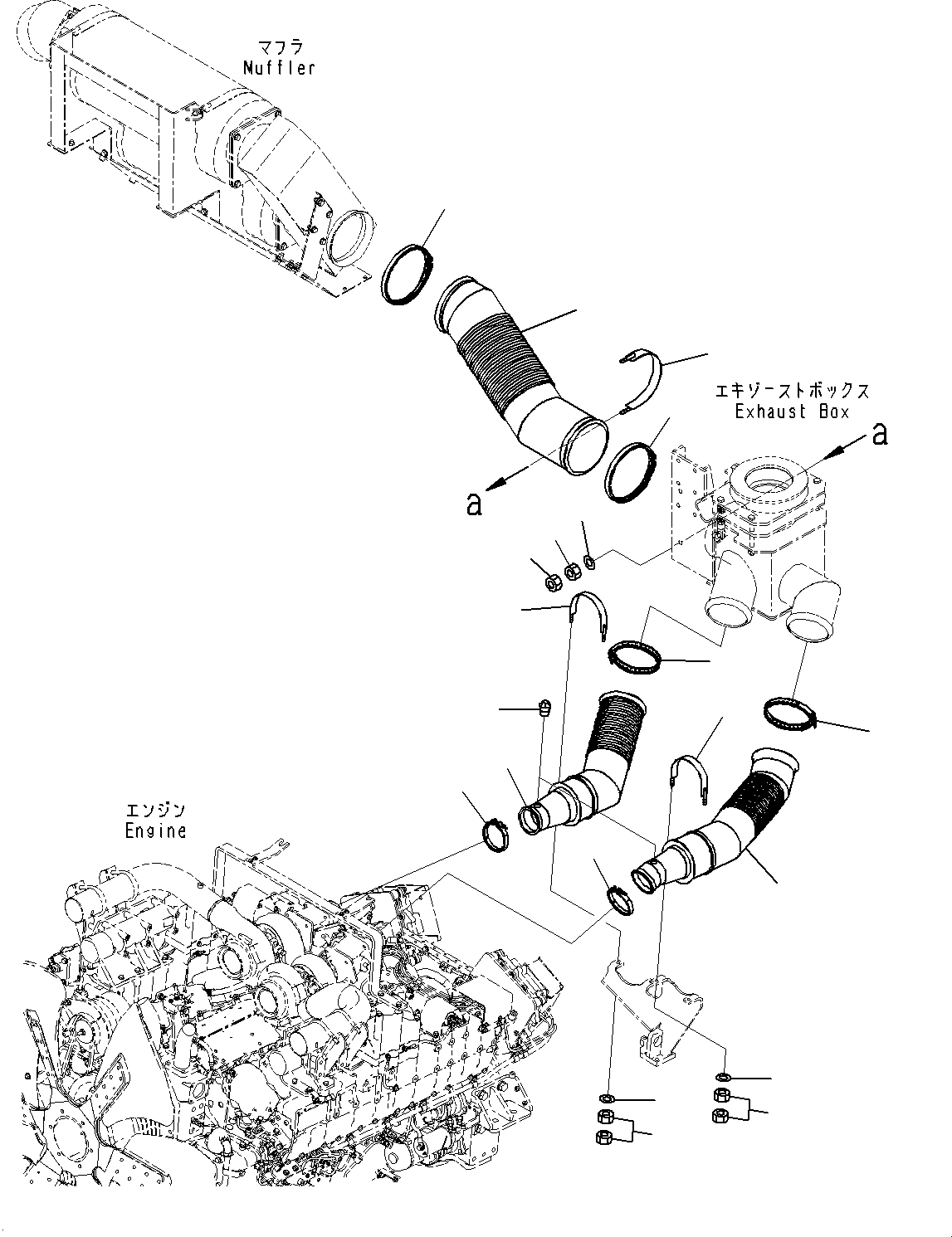 Komatsu parts book diagram for HD785-7 S/N 37001-UP: EXHAUST PIPING, TUBE (WITH EXHAUST BOX, MUFFLER)(#30001-)