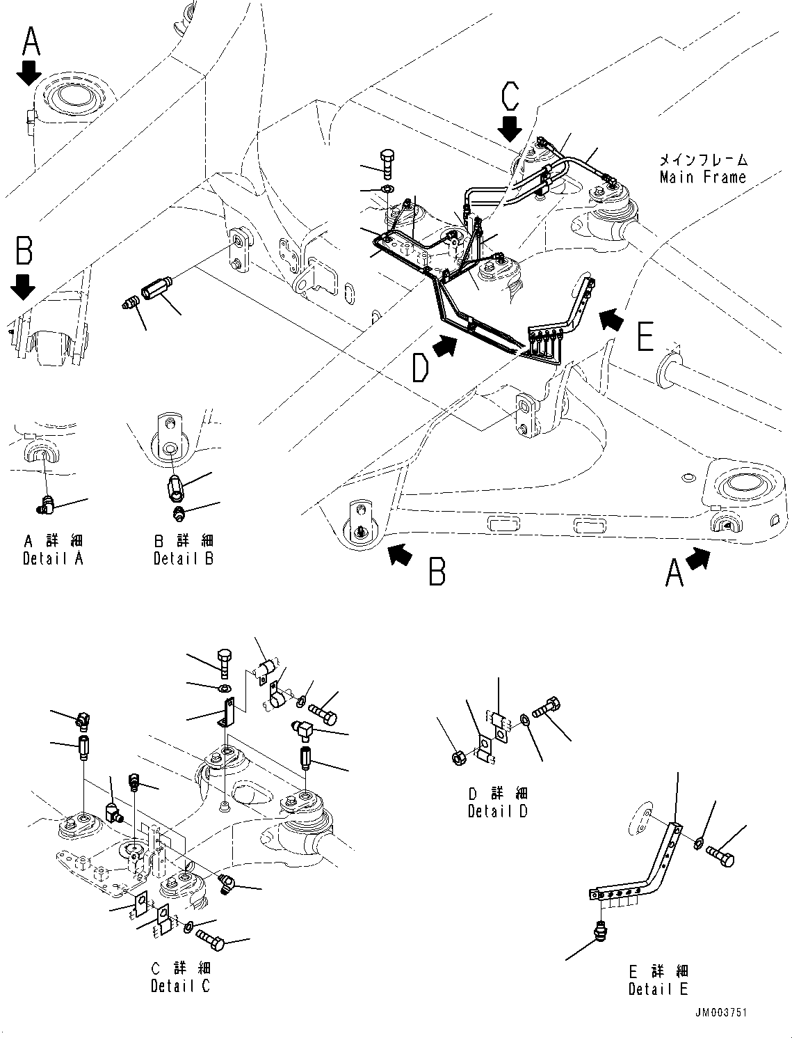 Komatsu parts book diagram for HD785-7 S/N 37001-UP: STEERING LINKAGE, LUBRICATION PIPING (WITH AUTO-GREASING SYSTEM, ENGINE OIL PAN AND COOLANT HEATER)(#35265-35524)