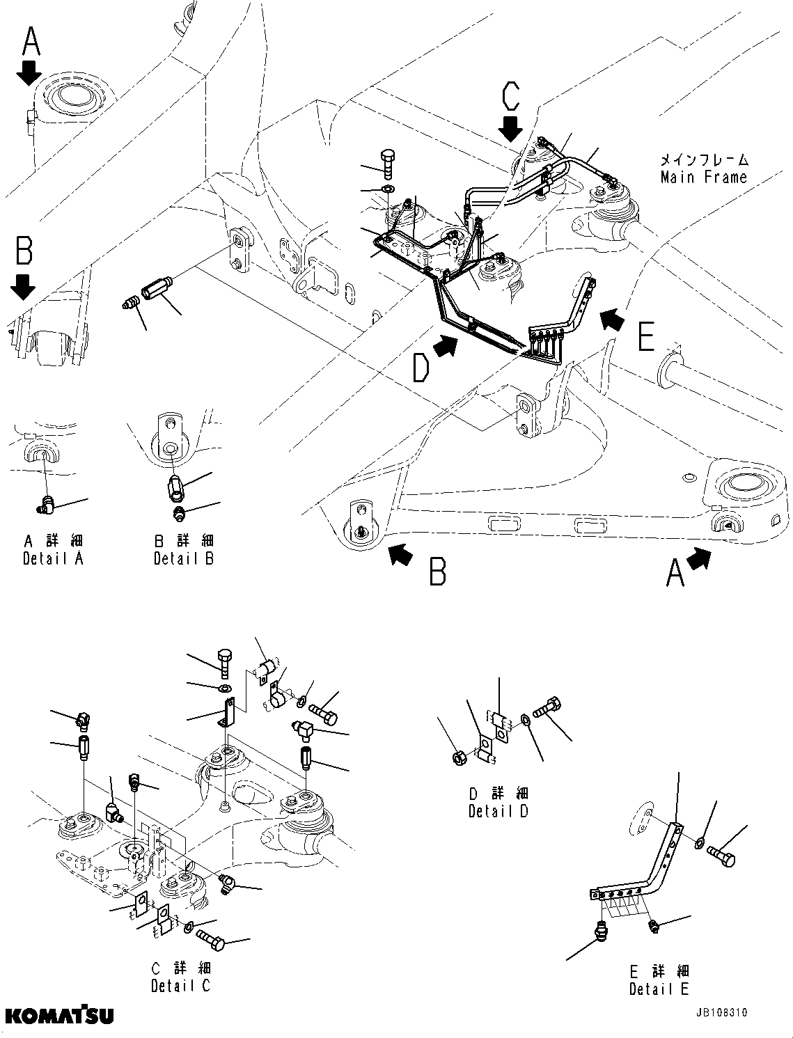 Komatsu parts book diagram for HD785-7 S/N 37001-UP: STEERING LINKAGE, LUBRICATION PIPING (WITH AUTO-GREASING SYSTEM, ENGINE OIL PAN AND COOLANT HEATER)(#35525-)