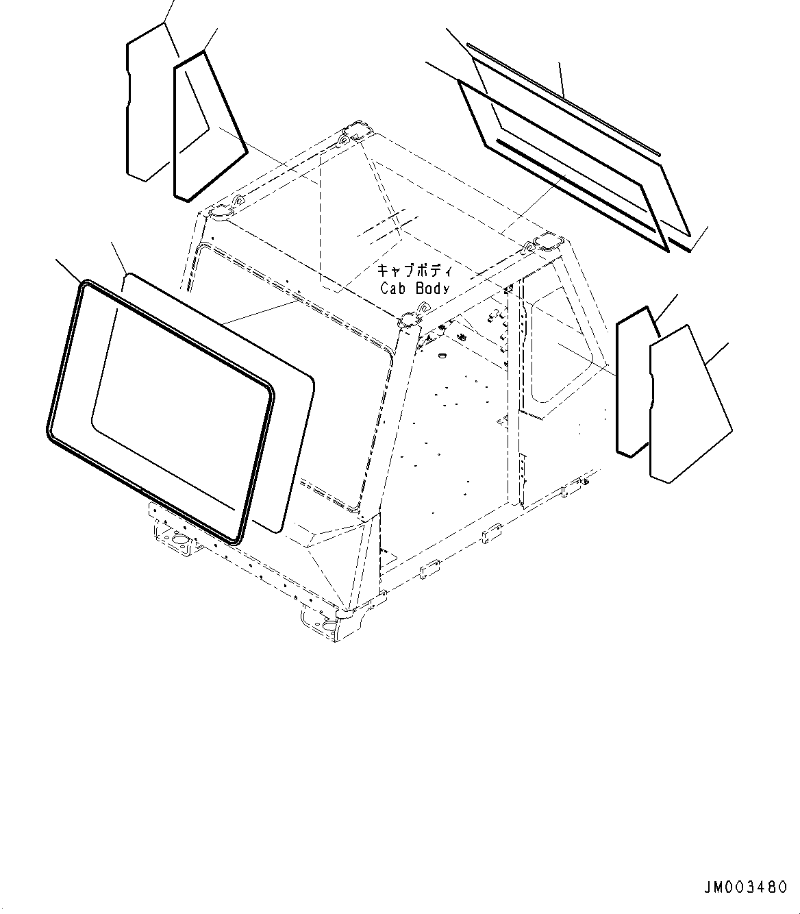 Komatsu parts book diagram for HD785-7 S/N 37001-UP: CAB, GLASS WINDOW(#37001-)