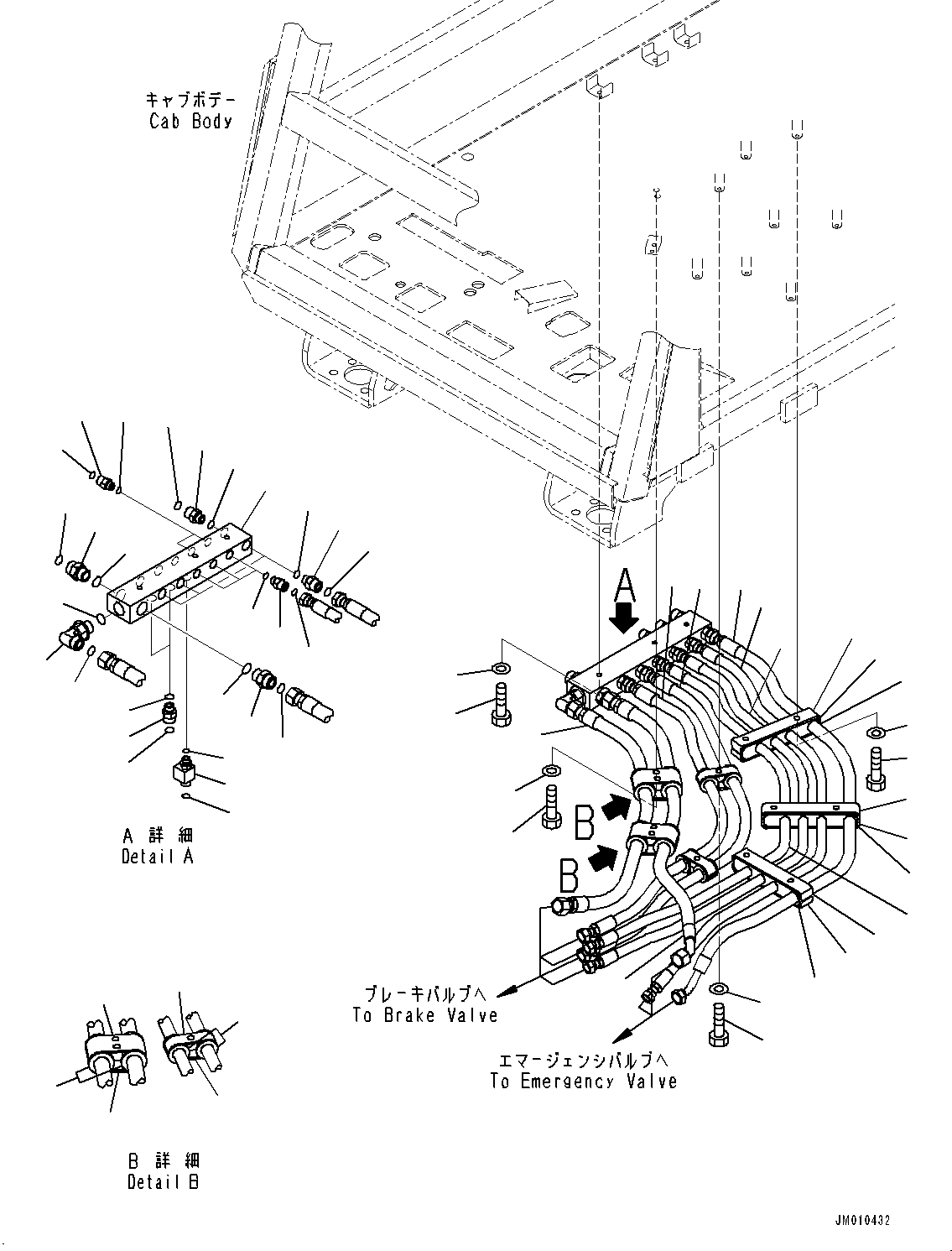 Komatsu parts book diagram for HD785-7 S/N 37001-UP: CAB, BRAKE HOSE (WITH ANTI-SKID BRAKE SYSTEM (ABS))(#37001-)