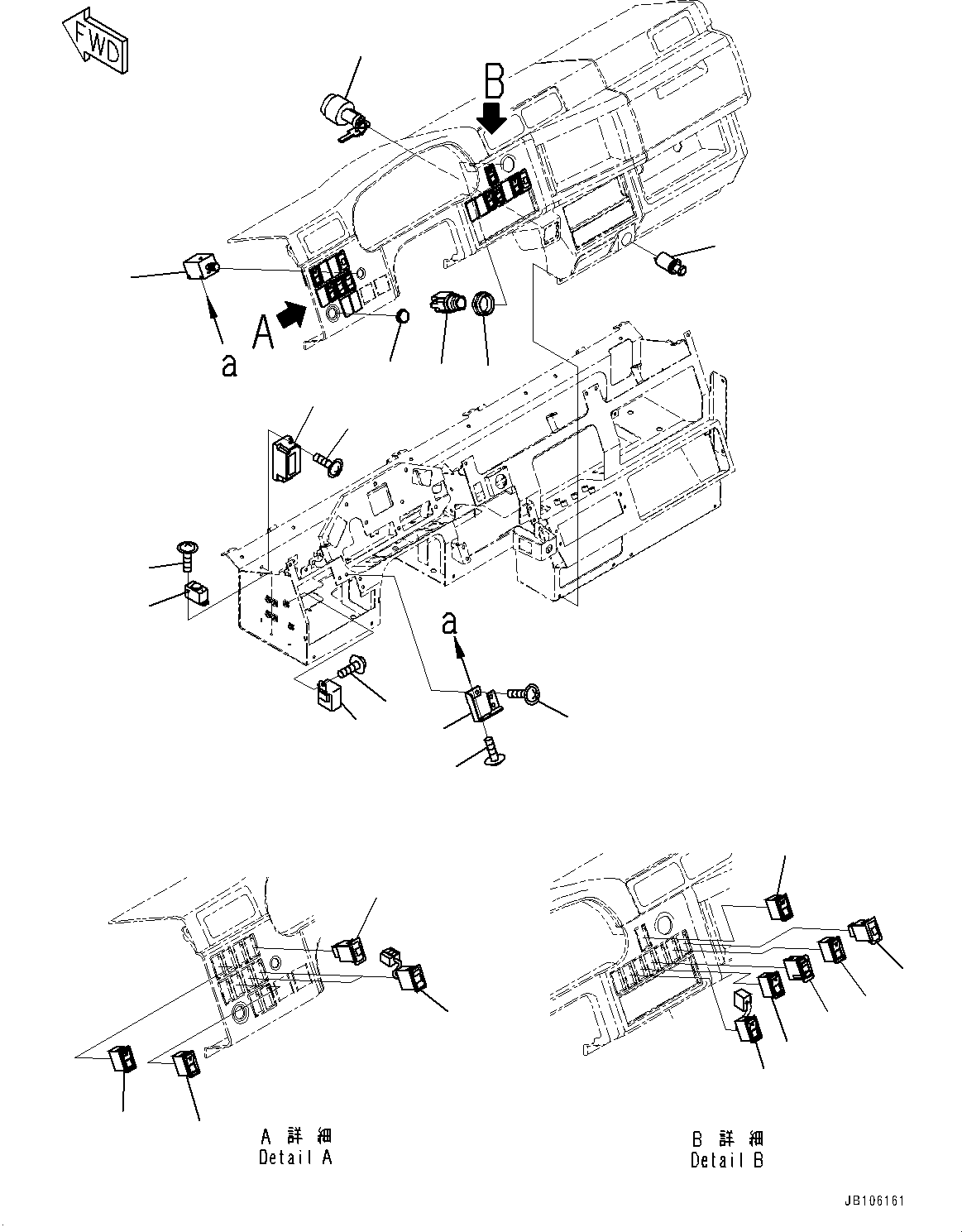 Komatsu parts book diagram for HD785-7 S/N 37001-UP: CAB, DASHBOARD, MONITOR PANEL AND SWITCH (WITH ENGINE EXHAUST BRAKE SYSTEM)(#37001-)