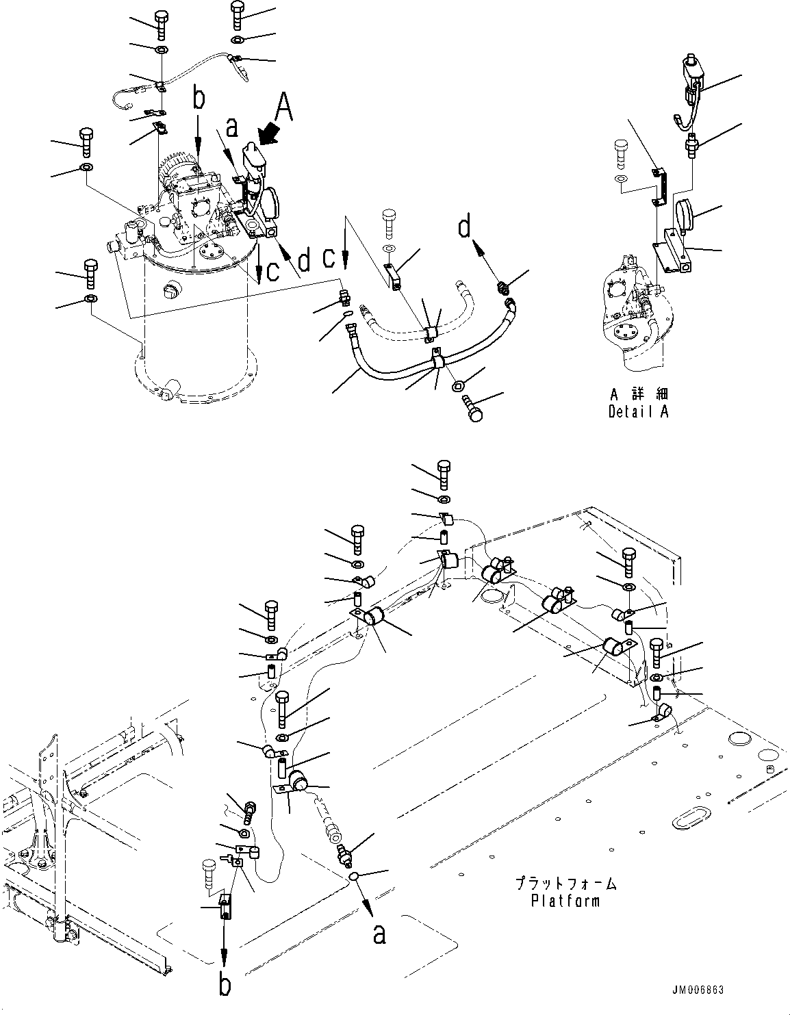 Komatsu parts book diagram for HD785-7 S/N 37001-UP: PLATFORM GROUP, GREASE PUMP RELATED PARTS(#33099-)
