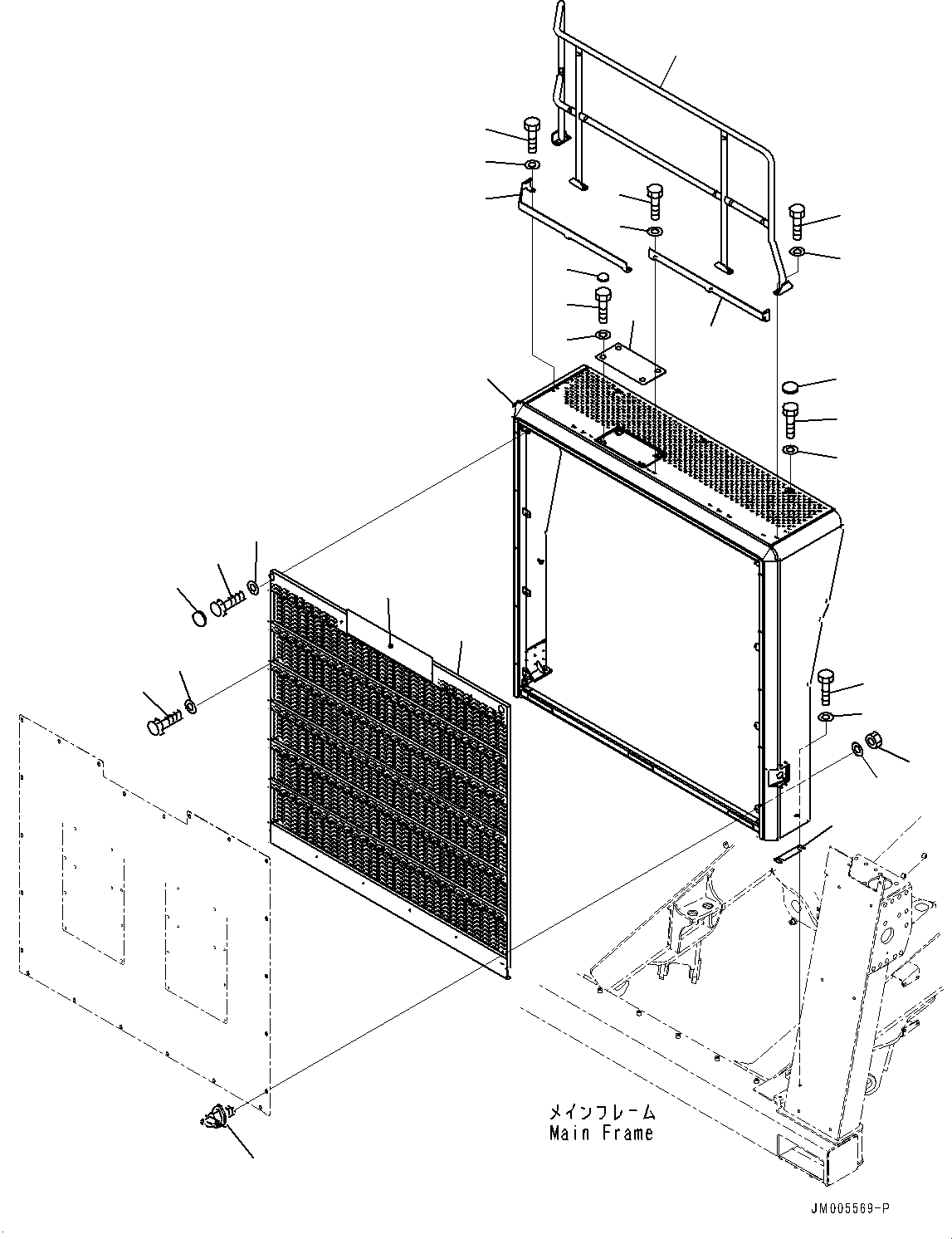 Komatsu parts book diagram for HD785-7 S/N 37001-UP: RADIATOR GUARD, GUARD (WITH BATTERY DISCONNECT SWITCH, ENGINE EMERGENCY SHUT, FOR COLD AREA SPECIFICATION A (-30 DEG C))(#30001-