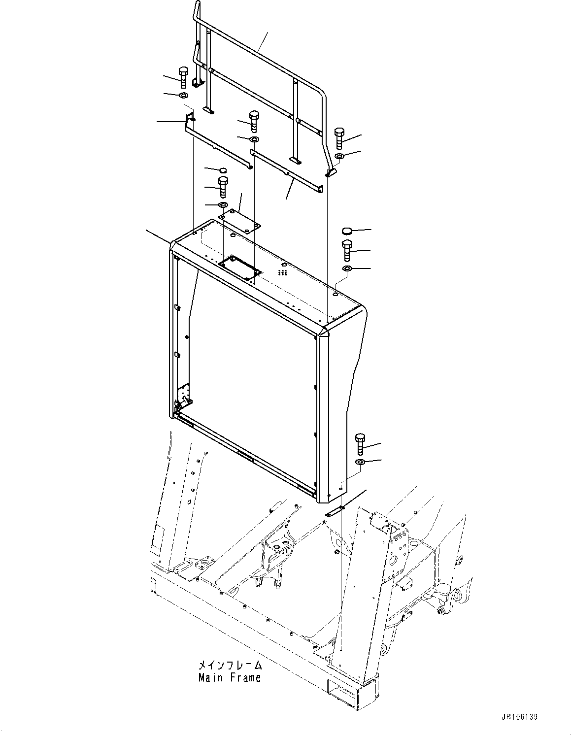 Komatsu parts book diagram for HD785-7 S/N 37001-UP: RADIATOR GUARD, GUARD (WITH DISCONNECT SWITCH AND JUMP START CONNECT, ENGINE EMERGENCY SHUT, FOR SANDY AND DUSTY TERRAIN ARRANGE