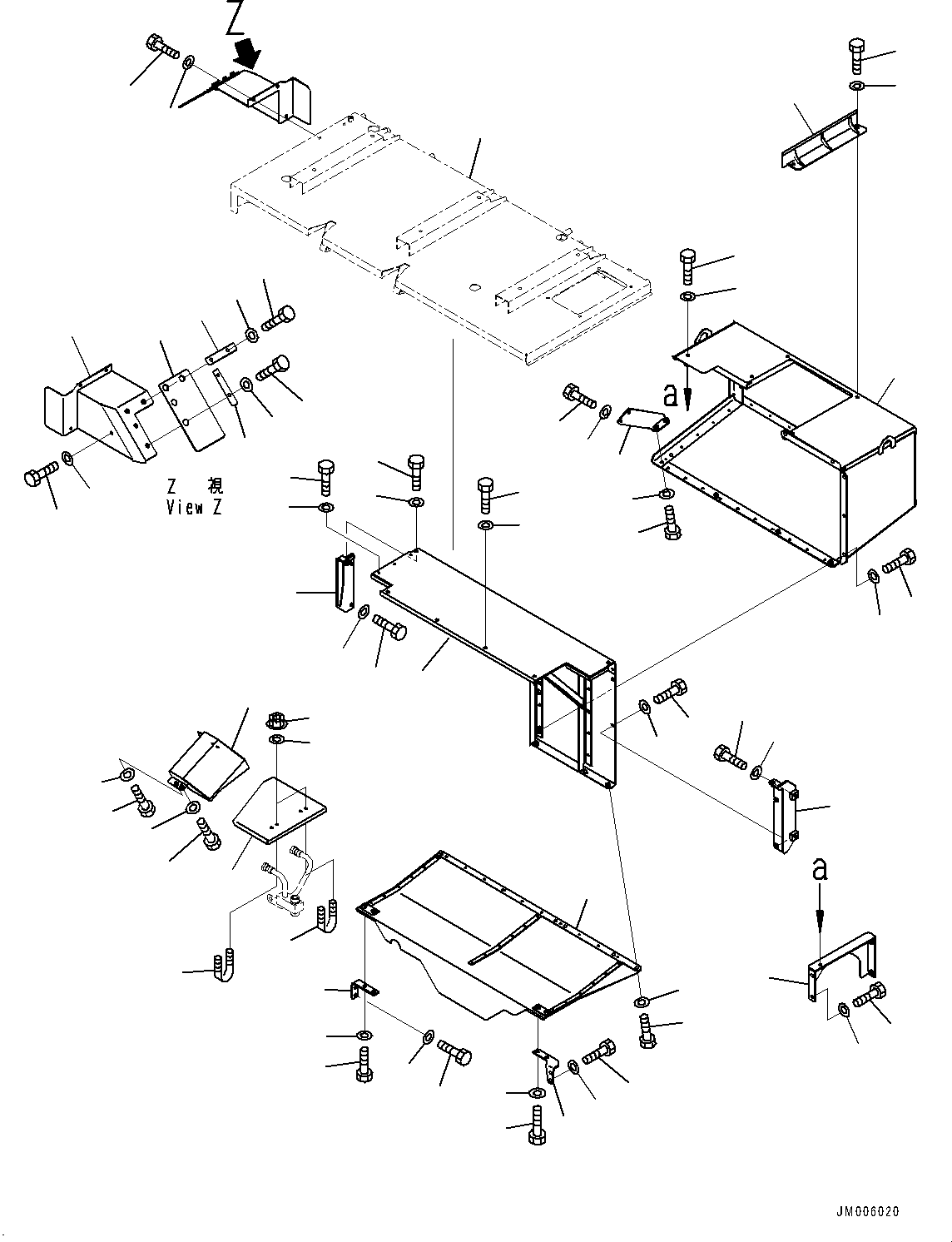 Komatsu parts book diagram for HD785-7 S/N 37001-UP: FIRE PROTECTION, ENGINE REAR COVER (1/2) (WITH EXHAUST BOX, MUFFLER)(#30001-)