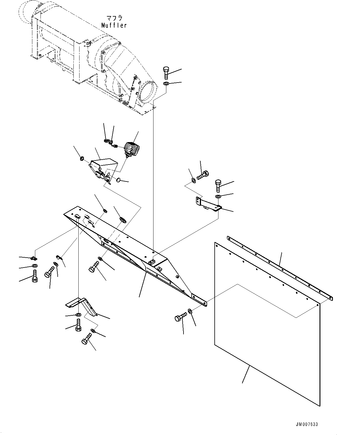 Komatsu parts book diagram for HD785-7 S/N 37001-UP: FENDER, R.H. (WITH MUFFLER, LED SIDE WORKING LAMP)(#30001-)