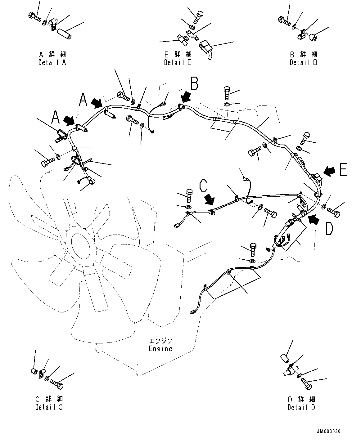 Komatsu parts book diagram for HD785-7 S/N 37001-UP (-40 deg C Spec.): ENGINE RELATED PARTS, ENGINE WIRING HARNESS(#33158-)