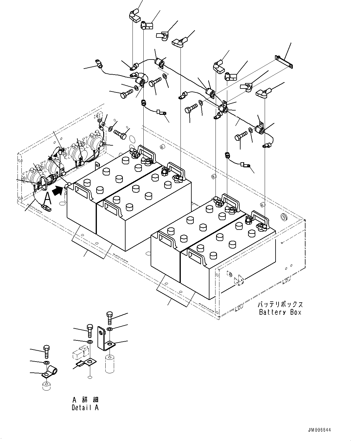 Komatsu parts book diagram for HD785-7 S/N 37001-UP (-40 deg C Spec.): BATTERY BOX AND REAR HOOD, BATTERY(#30001-)