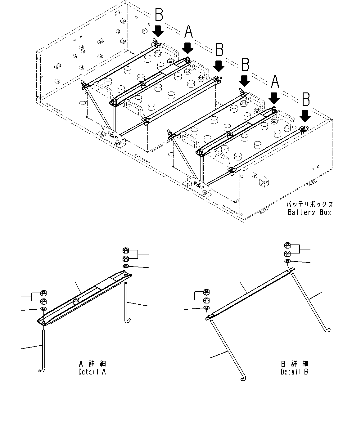 Komatsu parts book diagram for HD785-7 S/N 37001-UP (-40 deg C Spec.): BATTERY BOX AND REAR HOOD, STAY(#30001-)