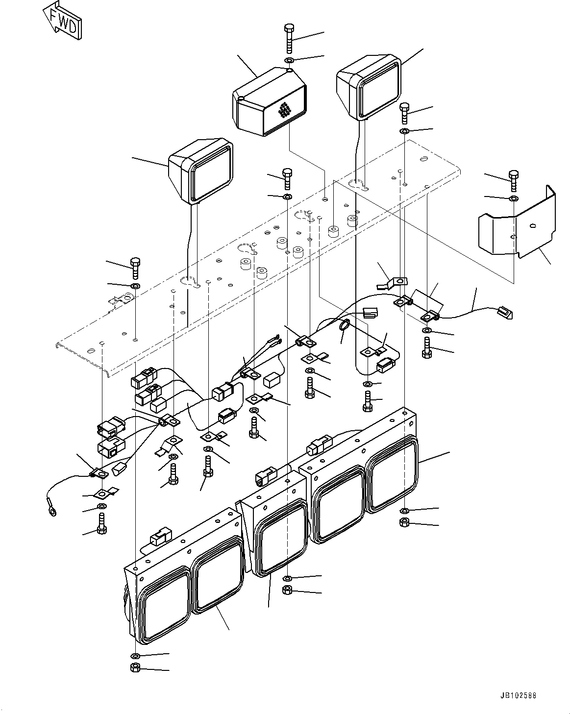 Komatsu parts book diagram for HD785-7 S/N 37001-UP (-40 deg C Spec.): REAR COMBINATION LAMP AND BACKUP ALARM, LAMP AND BUZZER(#30001-)