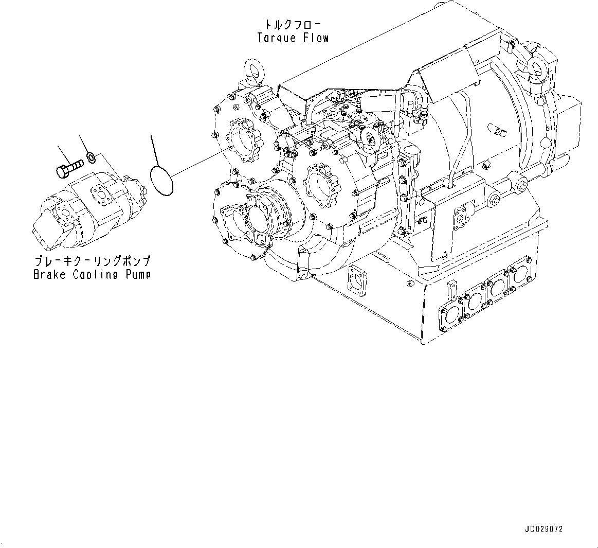 Komatsu parts book diagram for HD785-7 S/N 37001-UP (-40 deg C Spec.): TORQUE CONVERTER AND TRANSMISSION, BRAKE COOLING PUMP MOUNTING(#30001-)