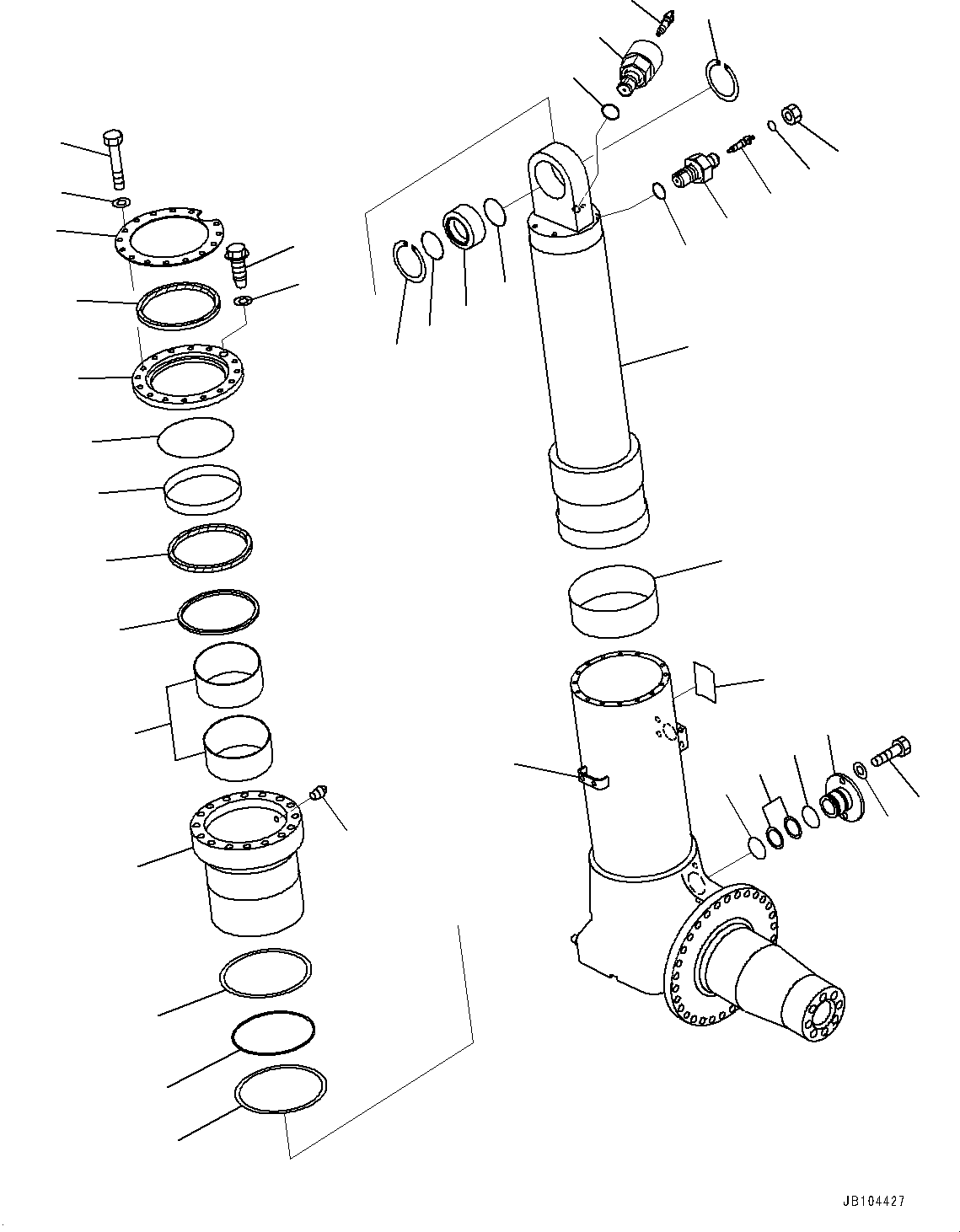 Komatsu parts book diagram for HD785-7 S/N 37001-UP (-40 deg C Spec.): FRONT AXLE, SUSPENSION CYLINDER, L.H.(#33887-)