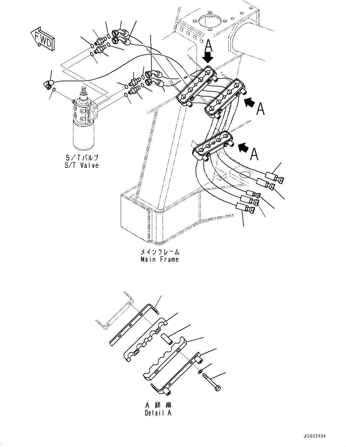 Komatsu parts book diagram for HD785-7 S/N 37001-UP (-40 deg C Spec.): FRONT SUPPORT, STEERING PIPING(#30001-)