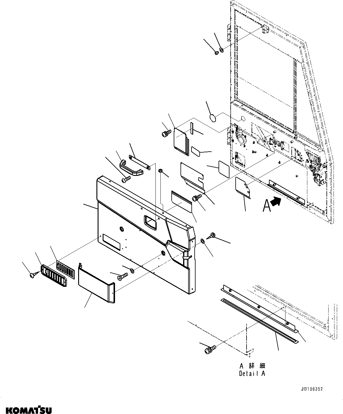 Komatsu parts book diagram for HD785-7 S/N 37001-UP (-40 deg C Spec.): CAB, DOOR COVER, L.H.(#37001-)