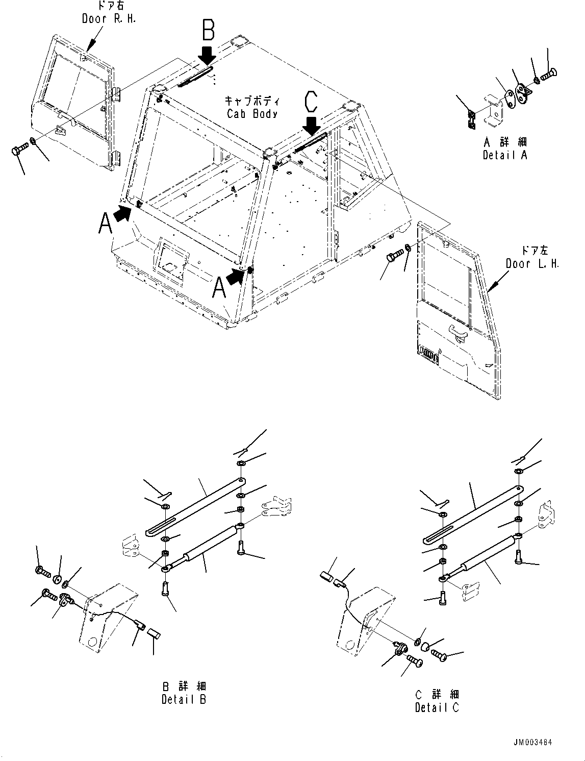 Komatsu parts book diagram for HD785-7 S/N 37001-UP (-40 deg C Spec.): CAB, DOOR RELATED PARTS(#37001-)