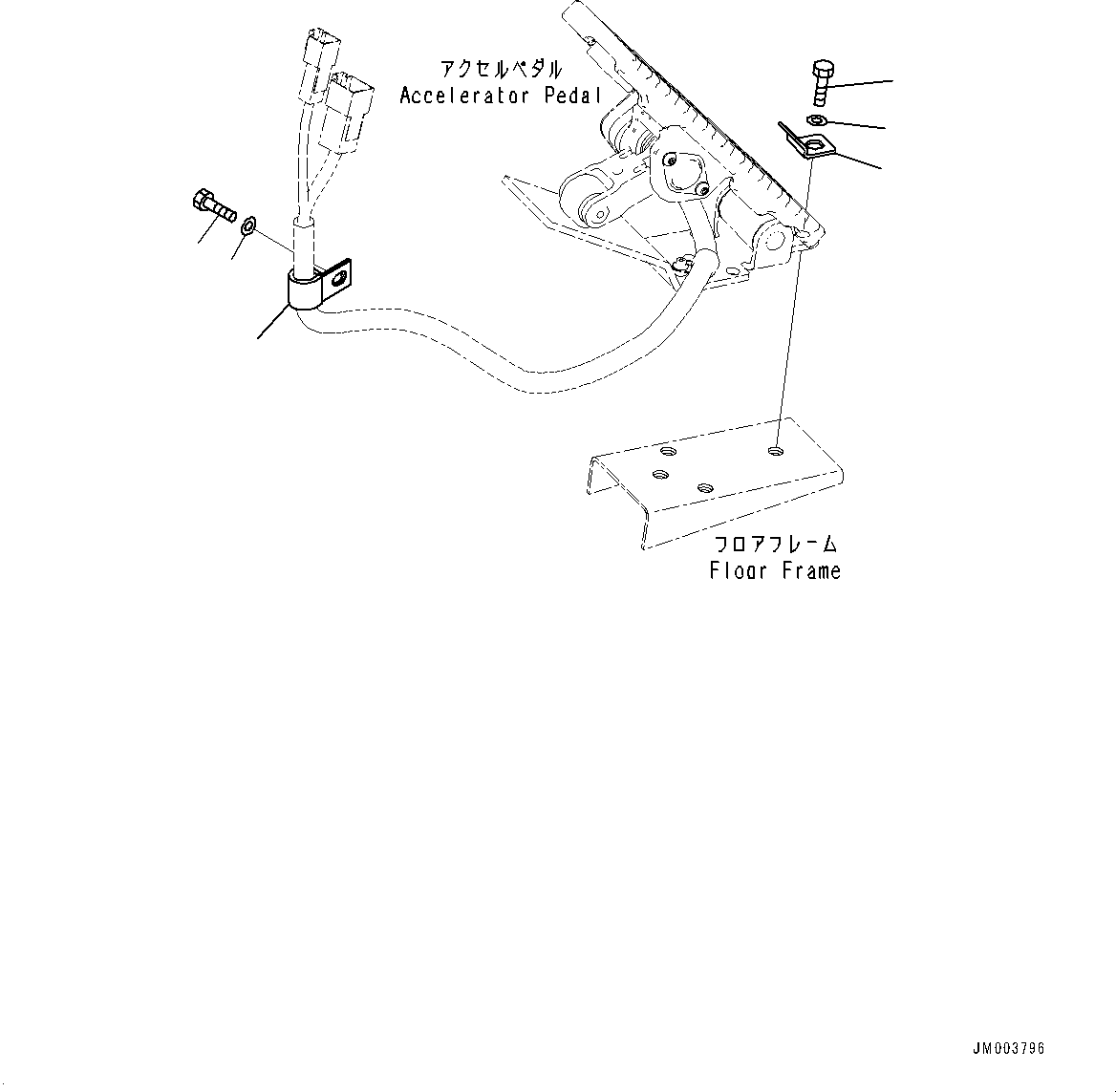 Komatsu parts book diagram for HD785-7 S/N 37001-UP (-40 deg C Spec.): CAB, ACCELERATOR PEDAL MOUNTING(#37001-)