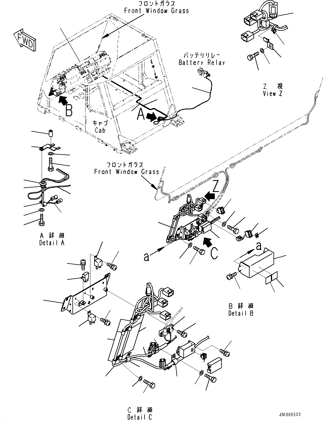 Komatsu parts book diagram for HD785-7 S/N 37001-UP (-40 deg C Spec.): CAB, DEFOGGER GLASS RELATED PARTS(#37001-)