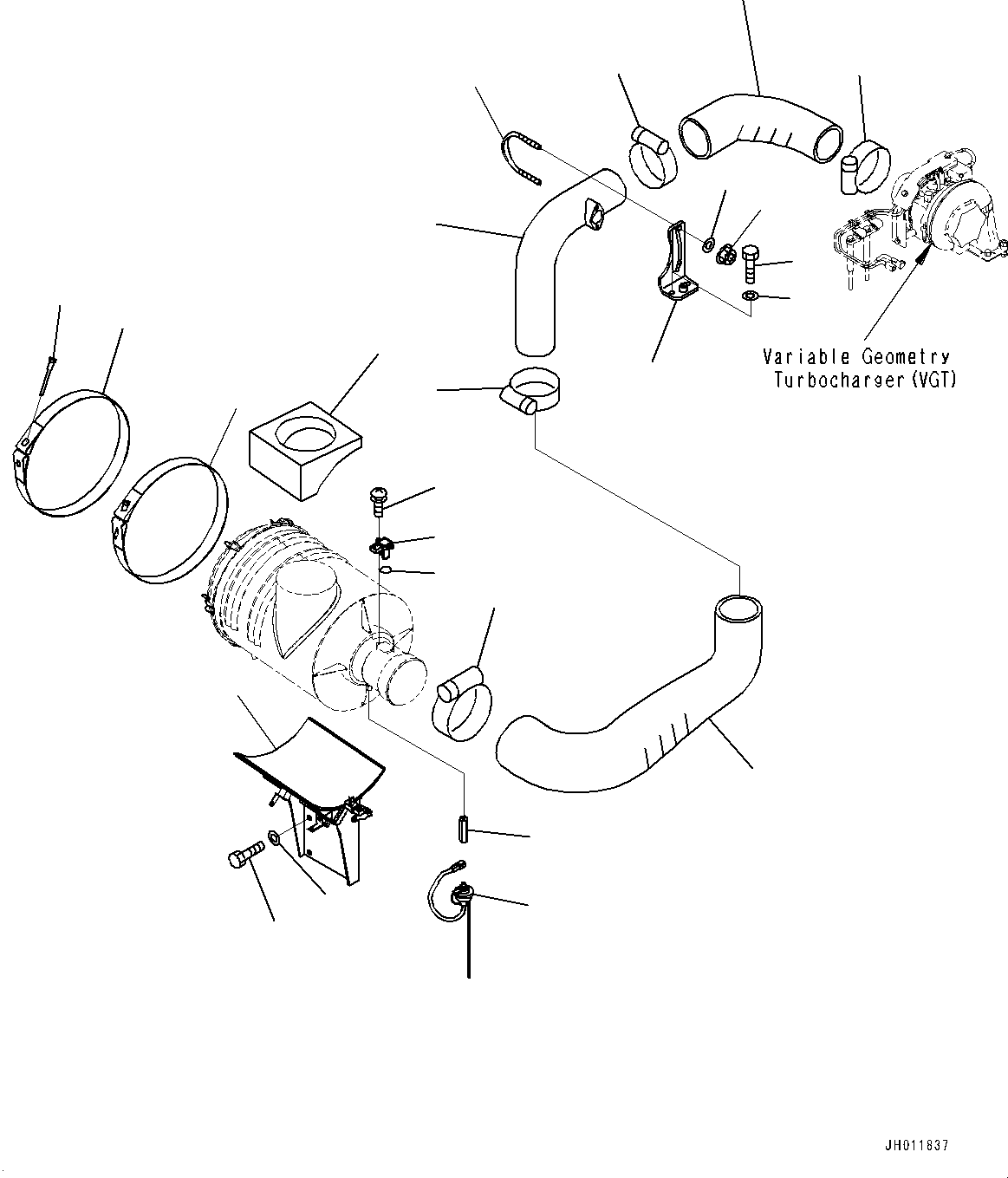 Komatsu parts book diagram for PC490LC-11 S/N 87001-UP: AIR INTAKE UNIT, AIR CLEANER RELATED PARTS(#85001-)