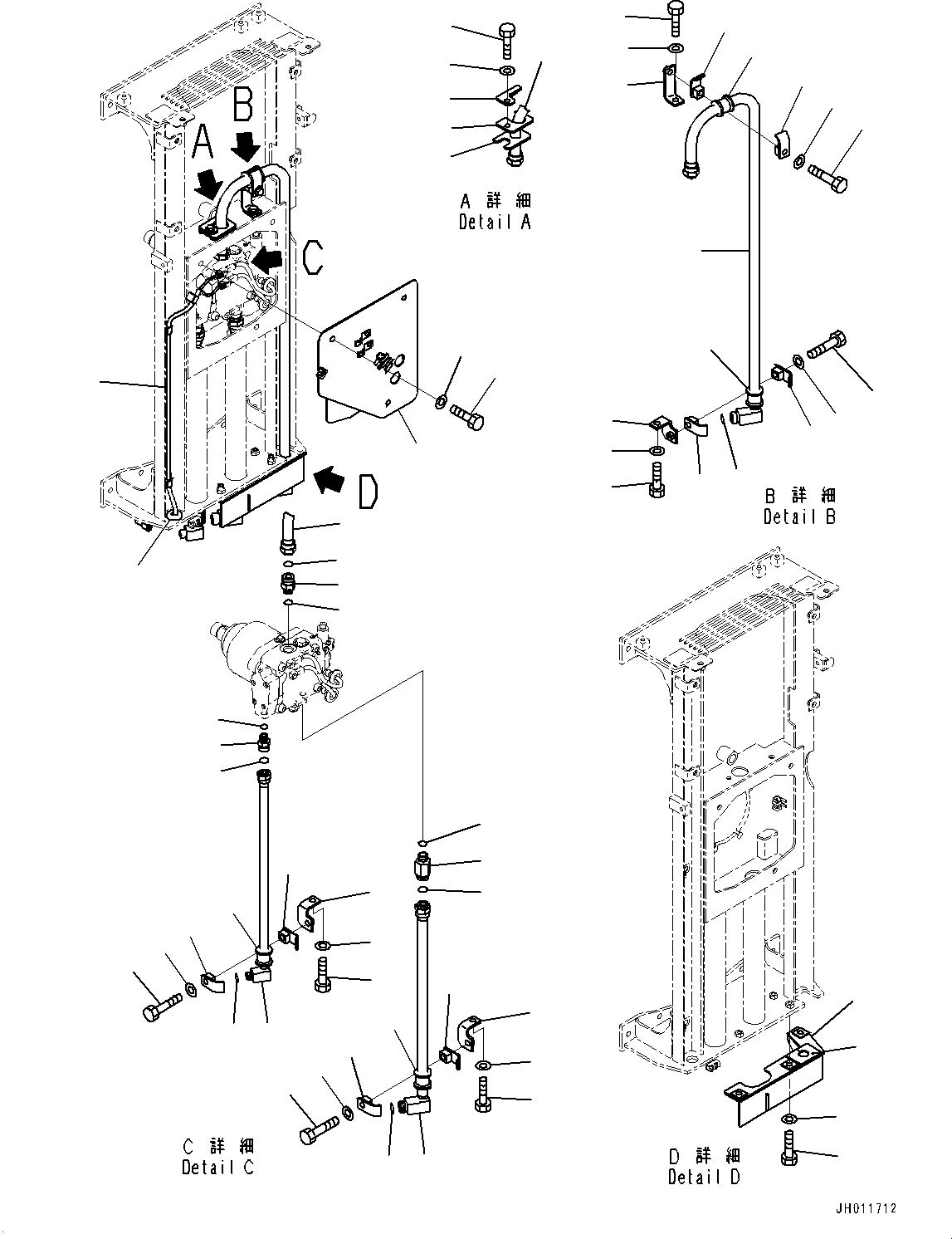 Komatsu parts book diagram for PC490LC-11 S/N 87001-UP: COOLING SYSTEM, FAN MOTOR PIPING(#85153-)