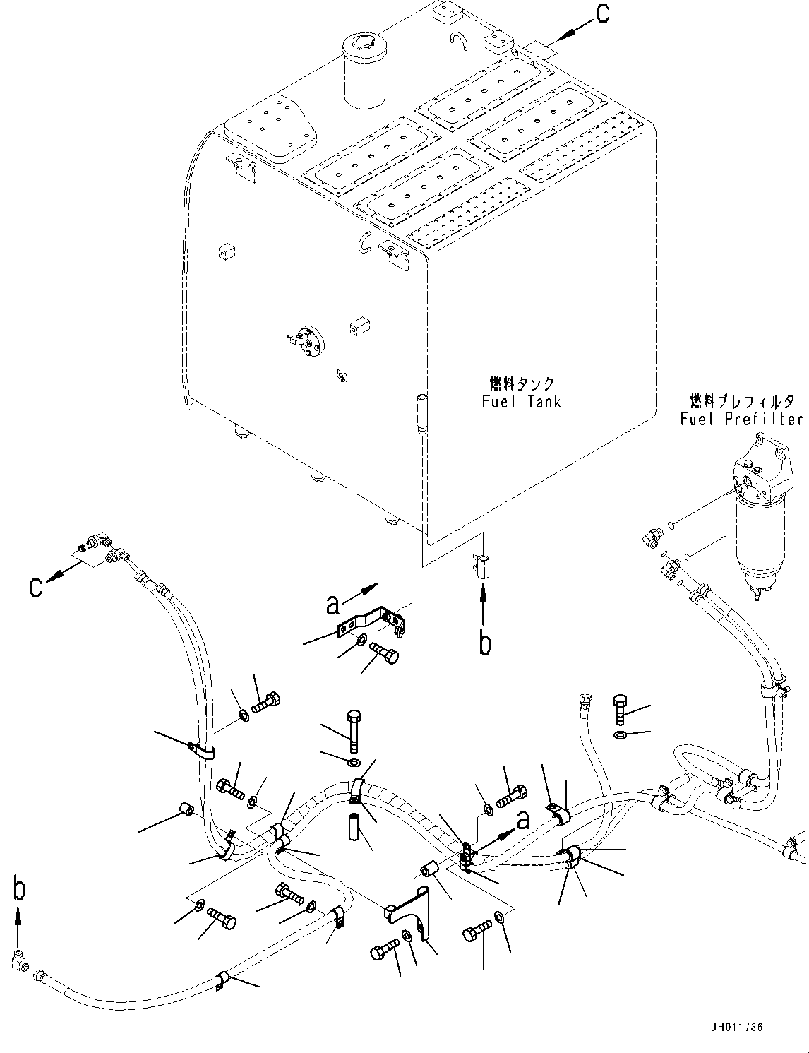 Komatsu parts book diagram for PC490LC-11 S/N 87001-UP: FUEL PIPING, BRACKET AND CLIP(#85001-)