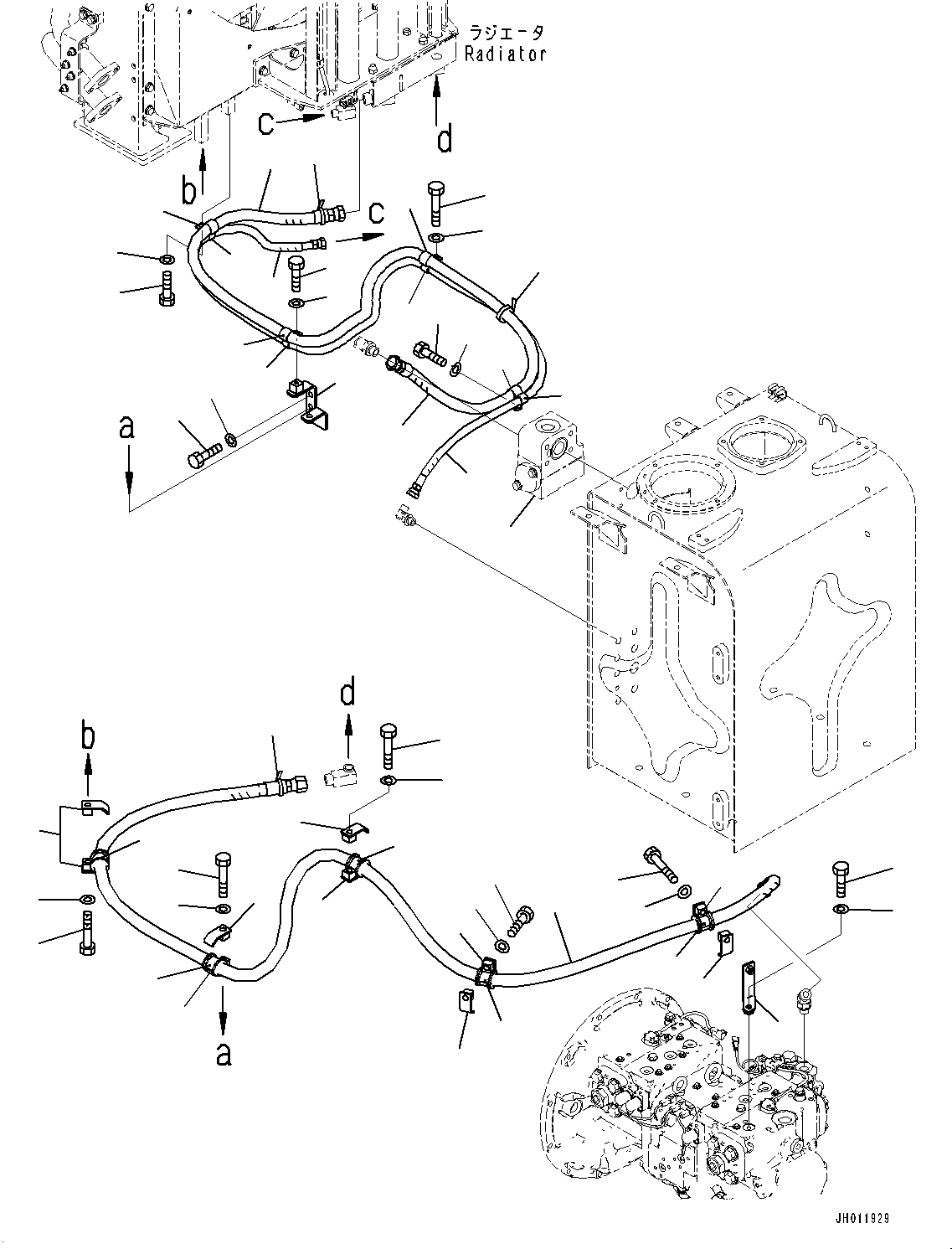 Komatsu parts book diagram for PC490LC-11 S/N 87001-UP: FAN MOTOR PIPING, (#85001-)
