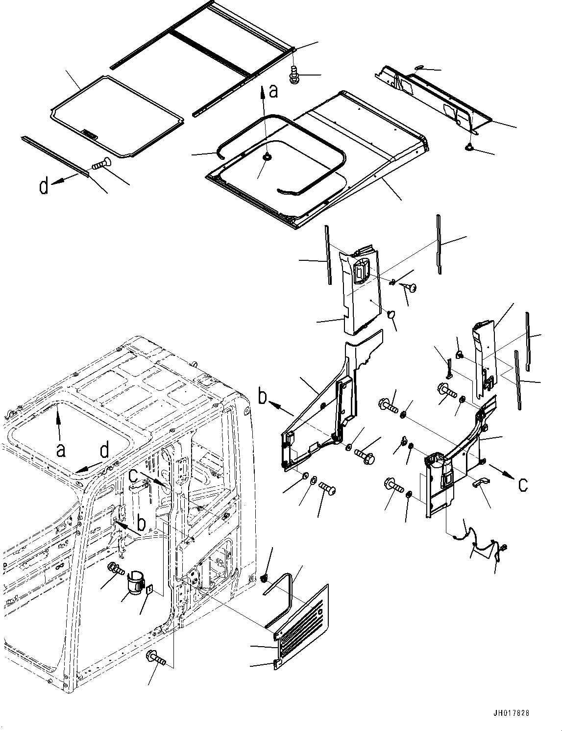 Komatsu parts book diagram for PC490LC-11 S/N 87001-UP: CAB, ROOF COVER, HANGER, DRINK HOLDER AND AIR INTAKE(#87001-)