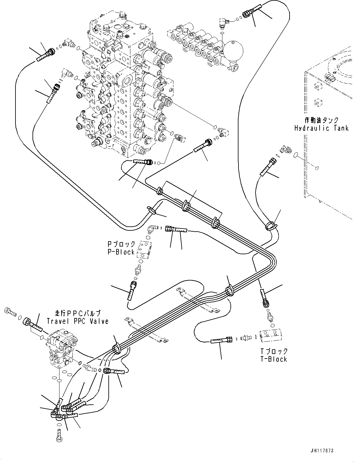 Komatsu parts book diagram for PC490LC-11 S/N 87001-UP: CAB, FLOOR, PPC VALVE PIPING FOR TRAVEL(#86345-)