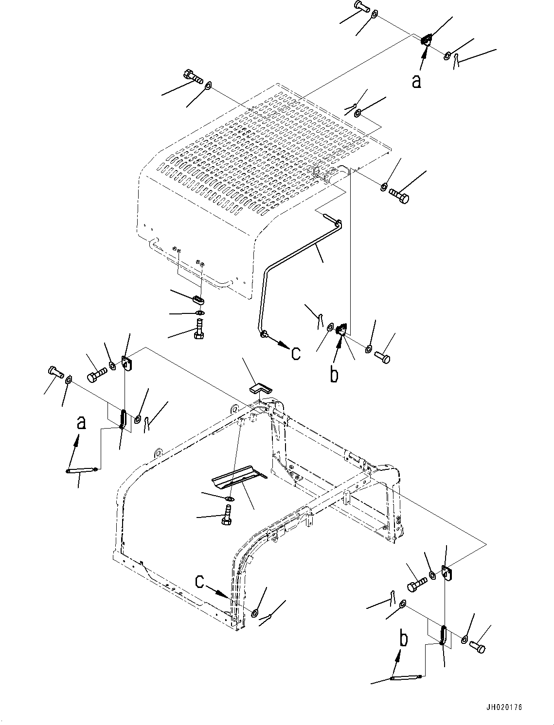 Komatsu parts book diagram for PC490LC-11 S/N 87001-UP: ENGINE HOOD, CENTER (2/2)(#85153-86273)