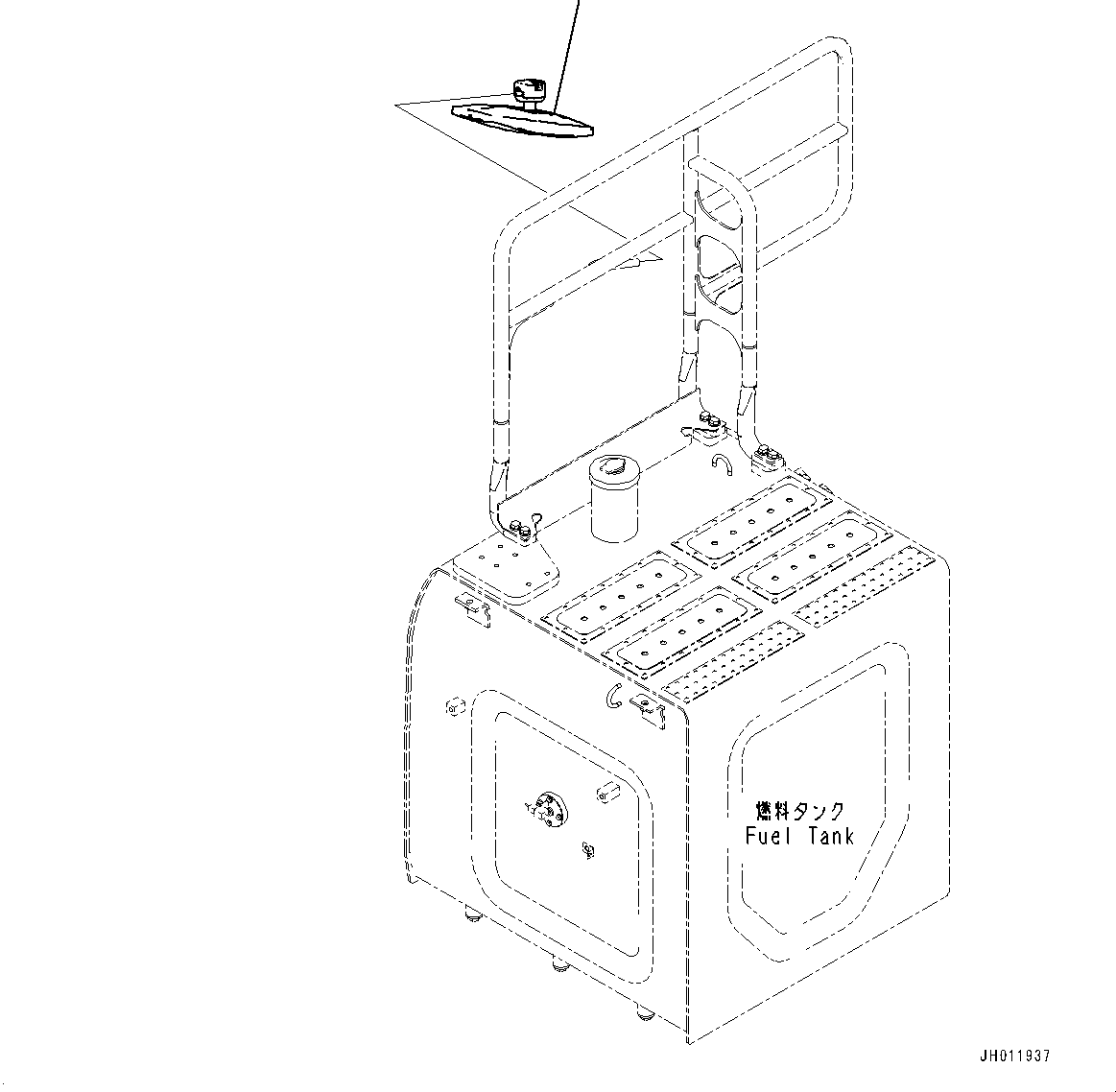 Komatsu parts book diagram for PC490LC-11 S/N 87001-UP: REARVIEW MIRROR, FUEL TANK(#85001-)