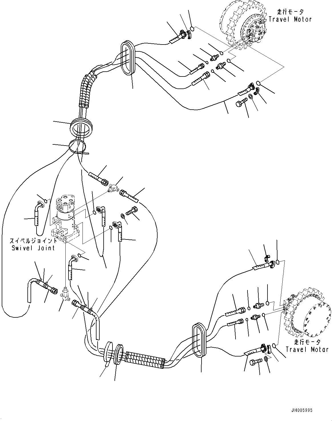 Komatsu parts book diagram for PC490LC-11 S/N 87001-UP: TRAVEL PIPING, (#85001-)