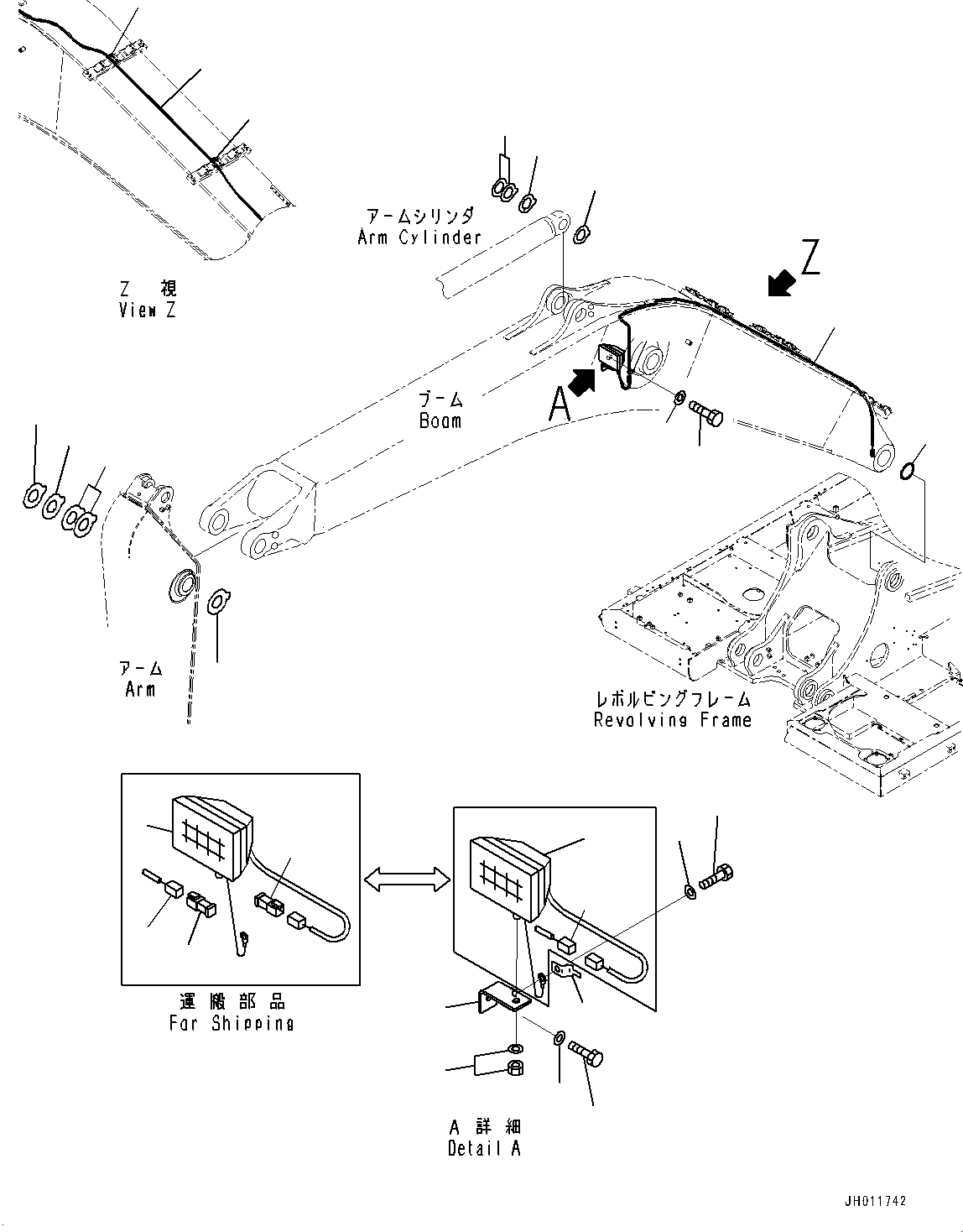Komatsu parts book diagram for PC490LC-11 S/N 87001-UP: BOOM, WORKING LAMP AND SPACER(#85001-)