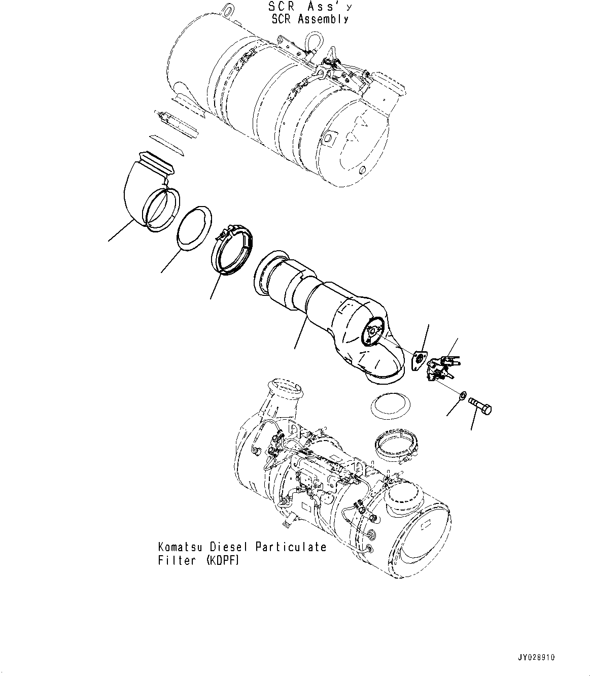 Komatsu parts book diagram for D61PX-24 S/N 48001-UP: KOMATSU DIESEL PARTICULATE FILTER (KDPF) AND SCR ASSEMBLY, DEF MIXING TUBE(#45736-)