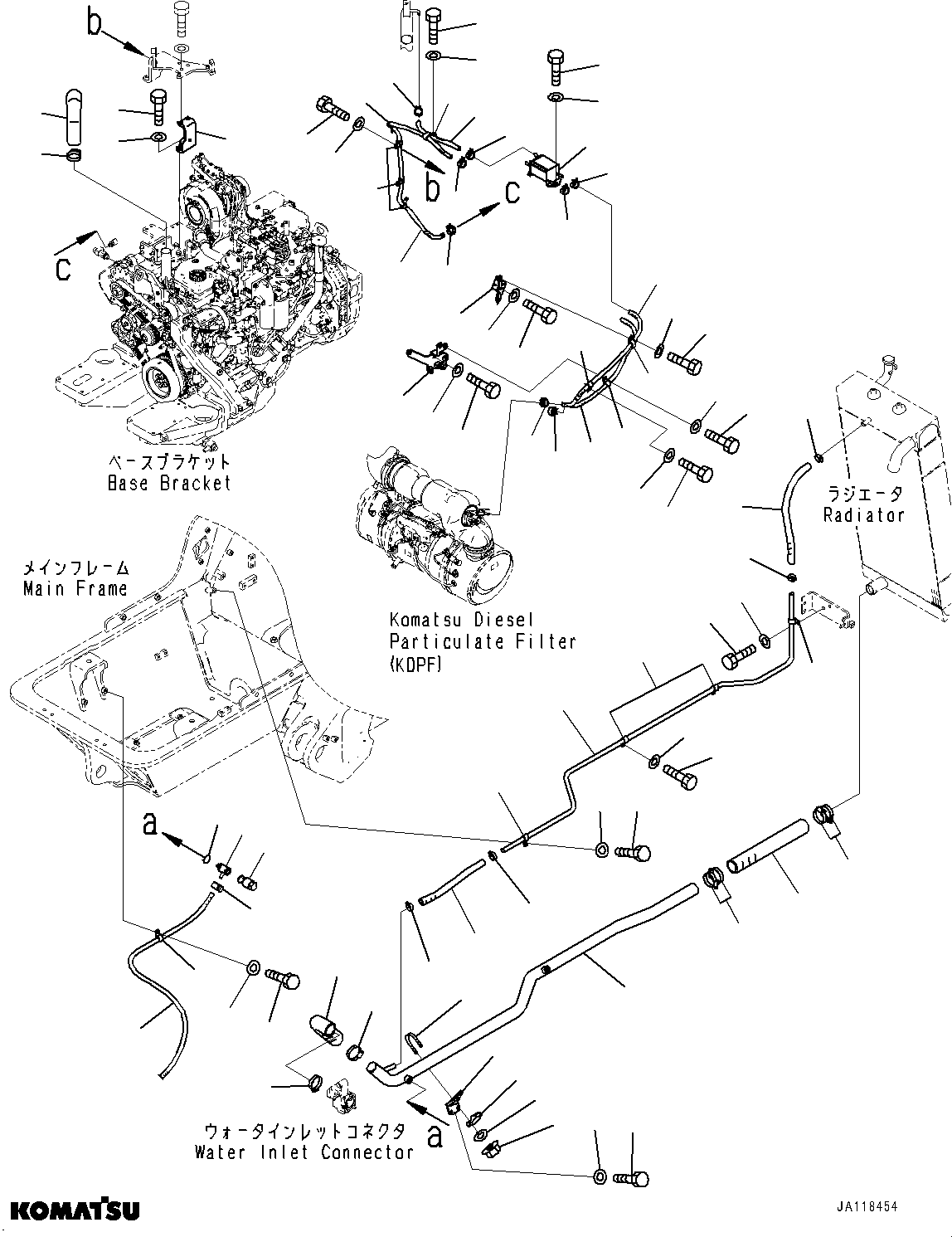 Komatsu parts book diagram for D61PX-24 S/N 48001-UP: COOLING PIPING, RADIATOR PIPING (2/2)(#46462-)