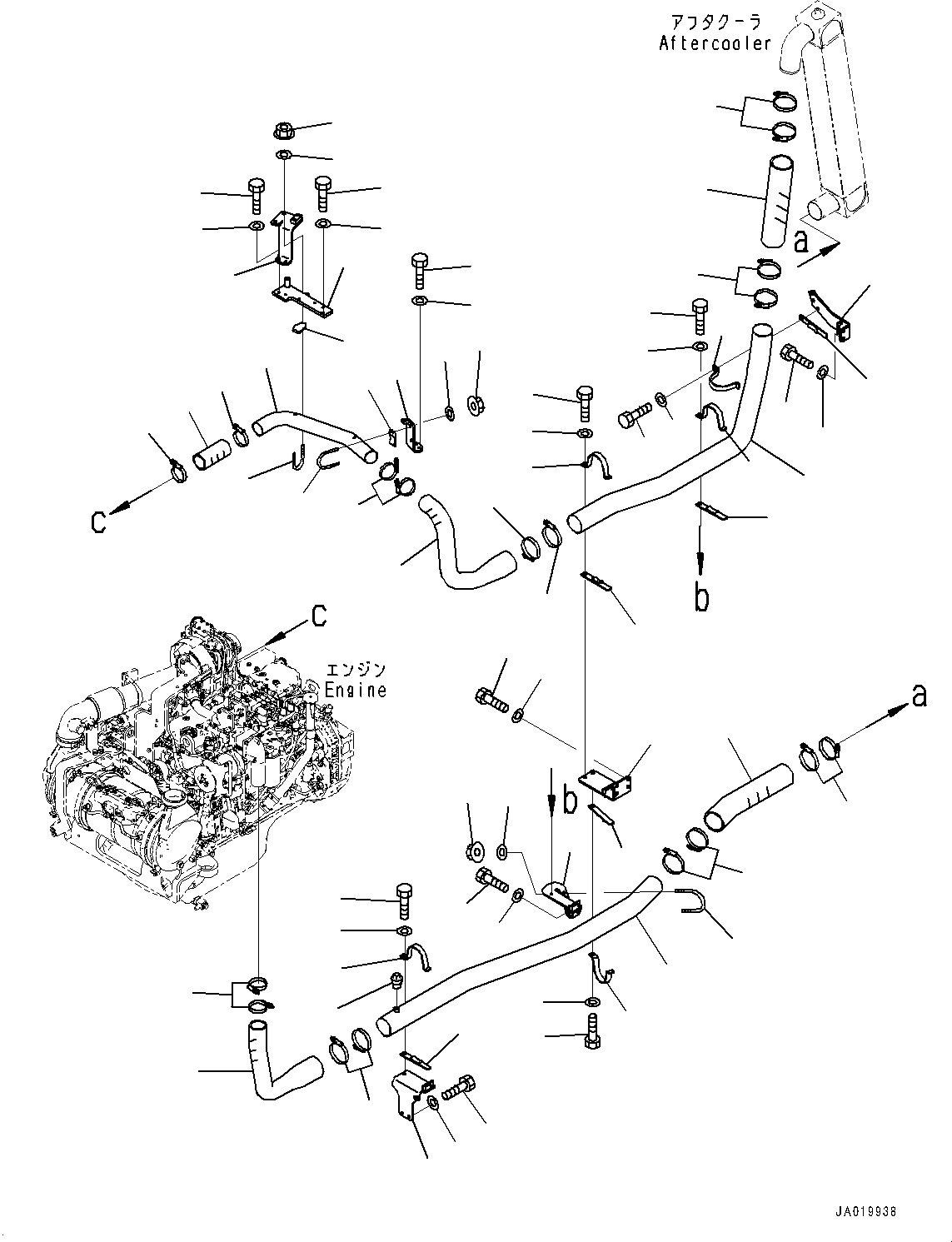 Komatsu parts book diagram for D61PX-24 S/N 48001-UP: COOLING PIPING, AFTERCOOLER PIPING(#40001-)