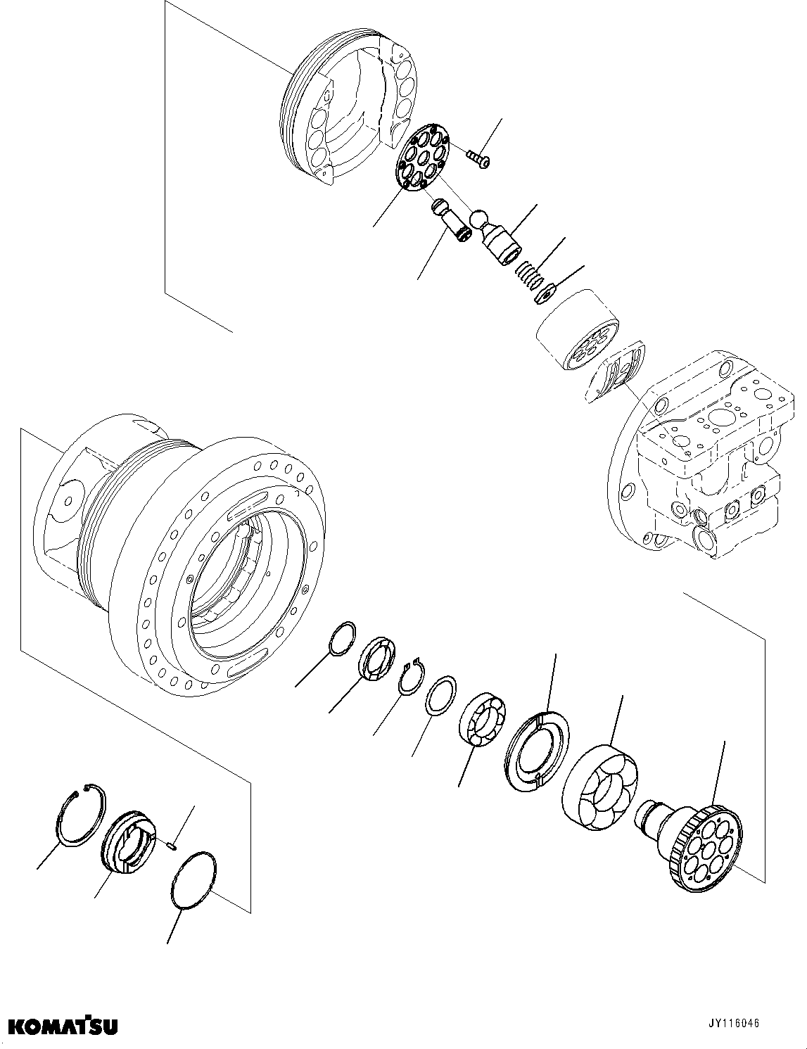 Komatsu parts book diagram for D61PX-24 S/N 48001-UP: FINAL DRIVE, HST MOTOR, L.H. (3/4)(#46685-)