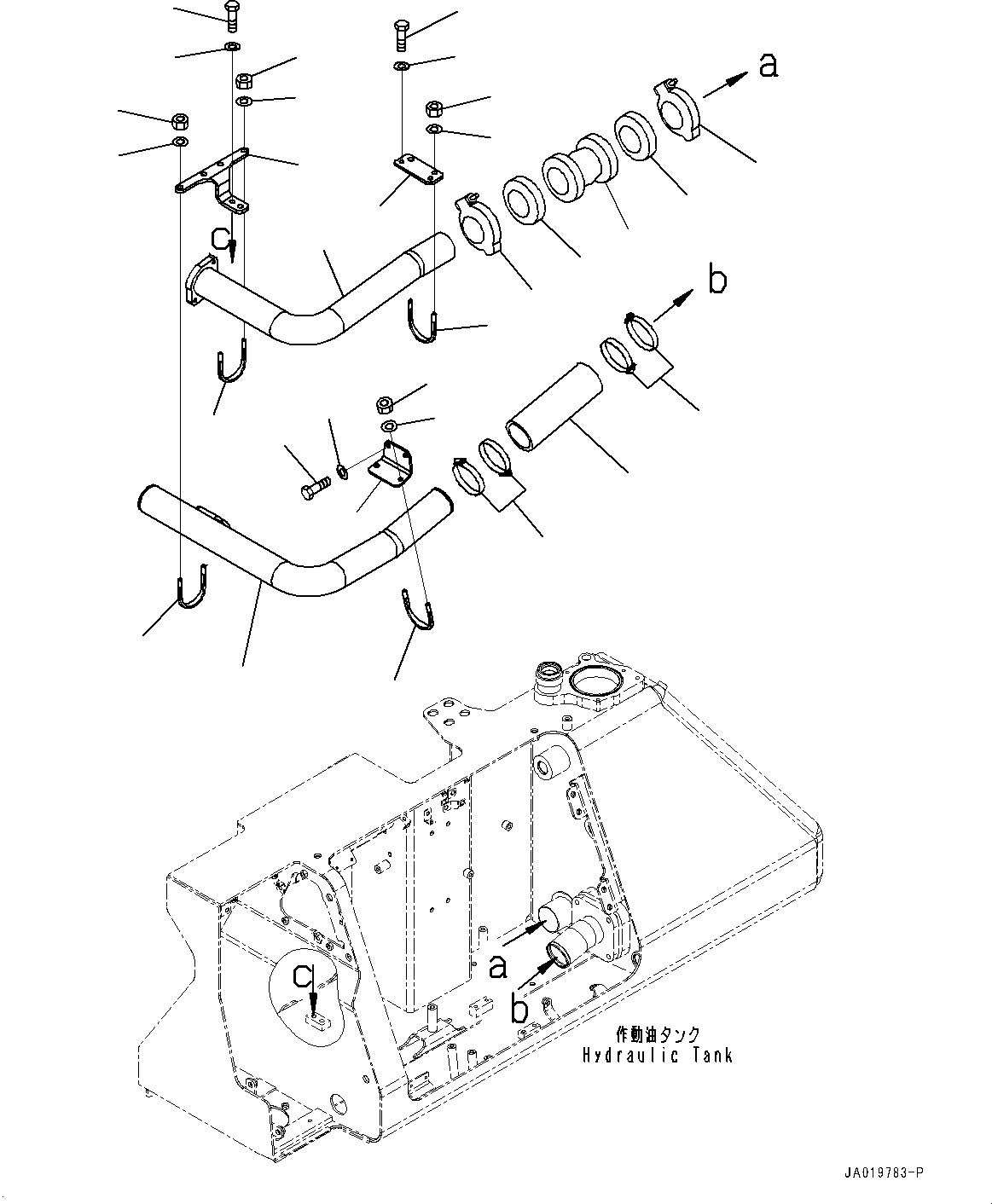 Komatsu parts book diagram for D61PX-24 S/N 48001-UP: HYDRAULIC TANK, DRAIN PIPING AND SUCTION PIPING(#45001-)