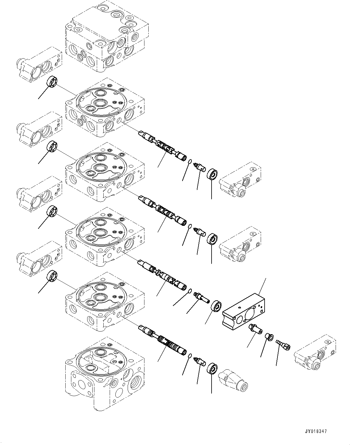 Komatsu parts book diagram for D61PX-24 S/N 48001-UP: CONTROL VALVE, 5-VALVE (2/12)(#40001-)